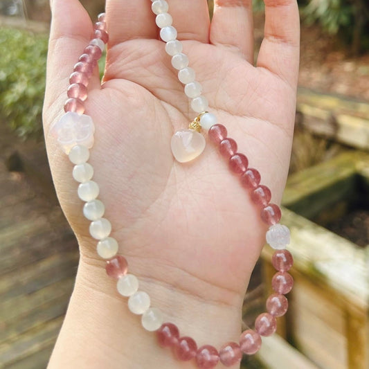 Natural Strawberry Quartz and Moonstone Bracelet | 天然草莓晶月光石多圈手串 | Buy Now to Get a Free Mystery Box