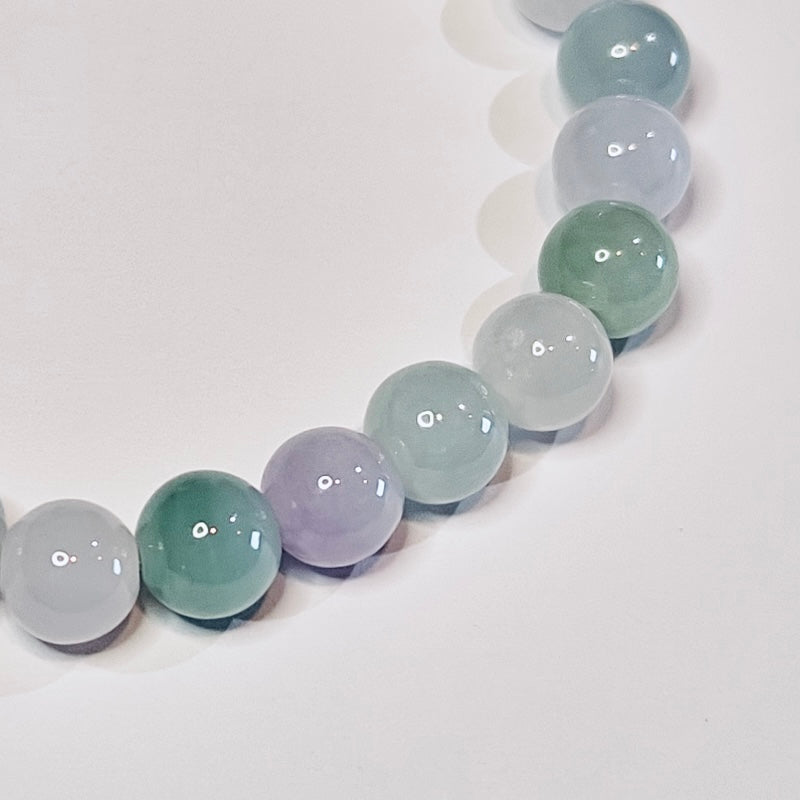 Natural Burmese Grade A Icy Translucent Multicolored Jadeite Beaded Bracelet 7.5mm 7” 天然缅甸冰透起胶多宝翡翠圆珠手串