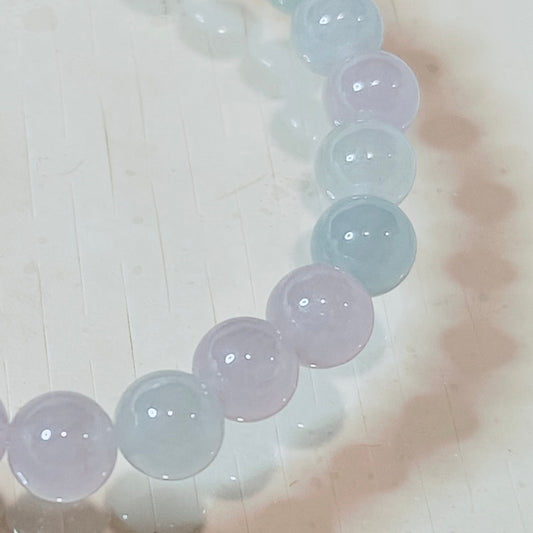 Natural Burmese Grade A Icy Translucent  Multi-Color Jadeite Beaded Bracelet 7+mm 7”, Handmade in Canada| 天然缅甸冰种仙女色多宝翡翠圆珠手串