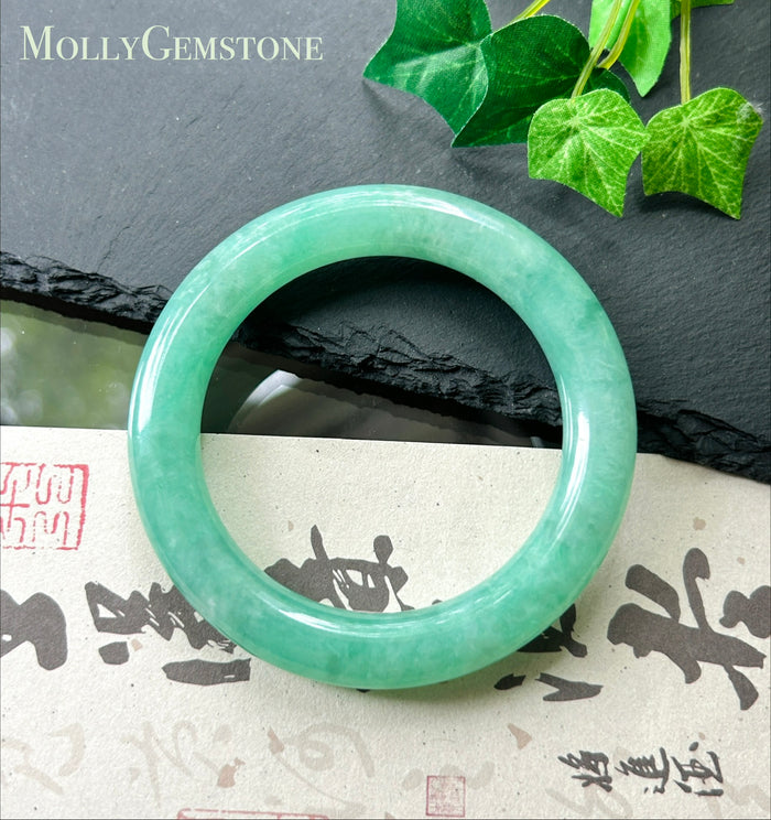 Certified High-End Natural Burmese Jadeite Bangle, Type A Jade, Vibrant Apple Green, Excellent Translucency, Fine Glutinous Texture 55mm