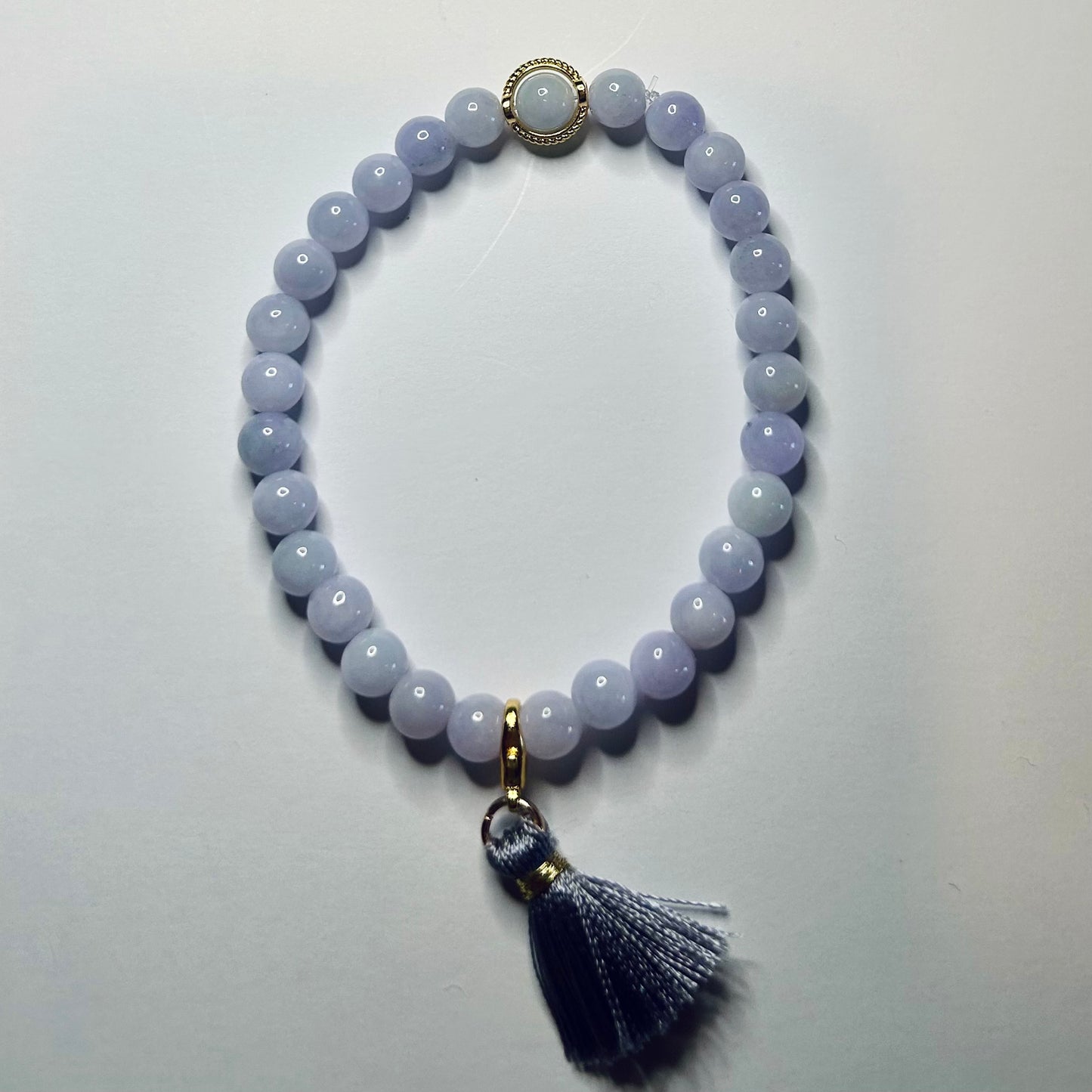 100% Untreated Genuine Type A Lavander Purple Burmese Jadeite Beaded Bracelet, 6.5mm, Handmade in Canada|天然缅甸紫罗兰色翡翠圆珠手串