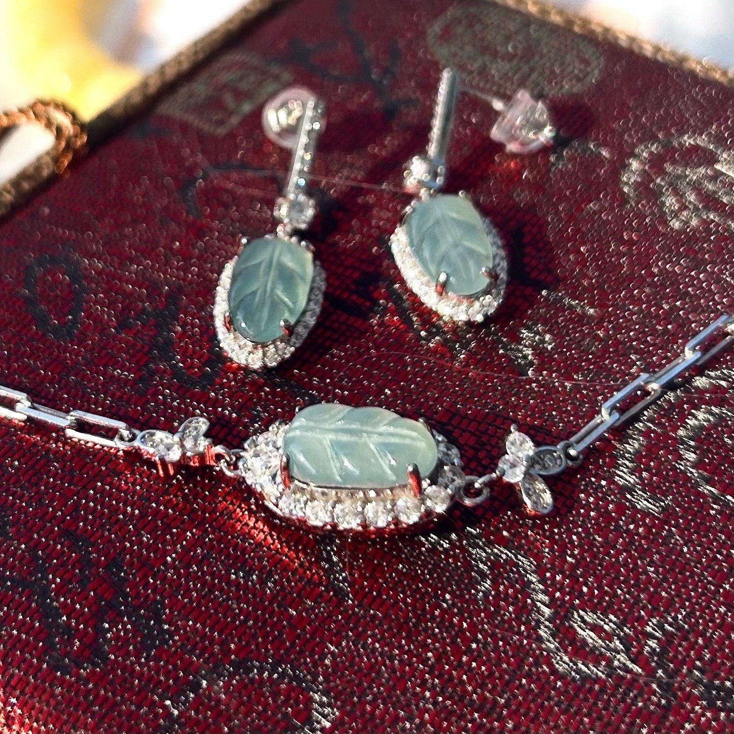 Certified Jadeite Earrings & Bracelet Jewelry Gift for Her 100% Untreated Icy Translucent Type A Jadeite Leaf Jewelry Set Handmade in Canada