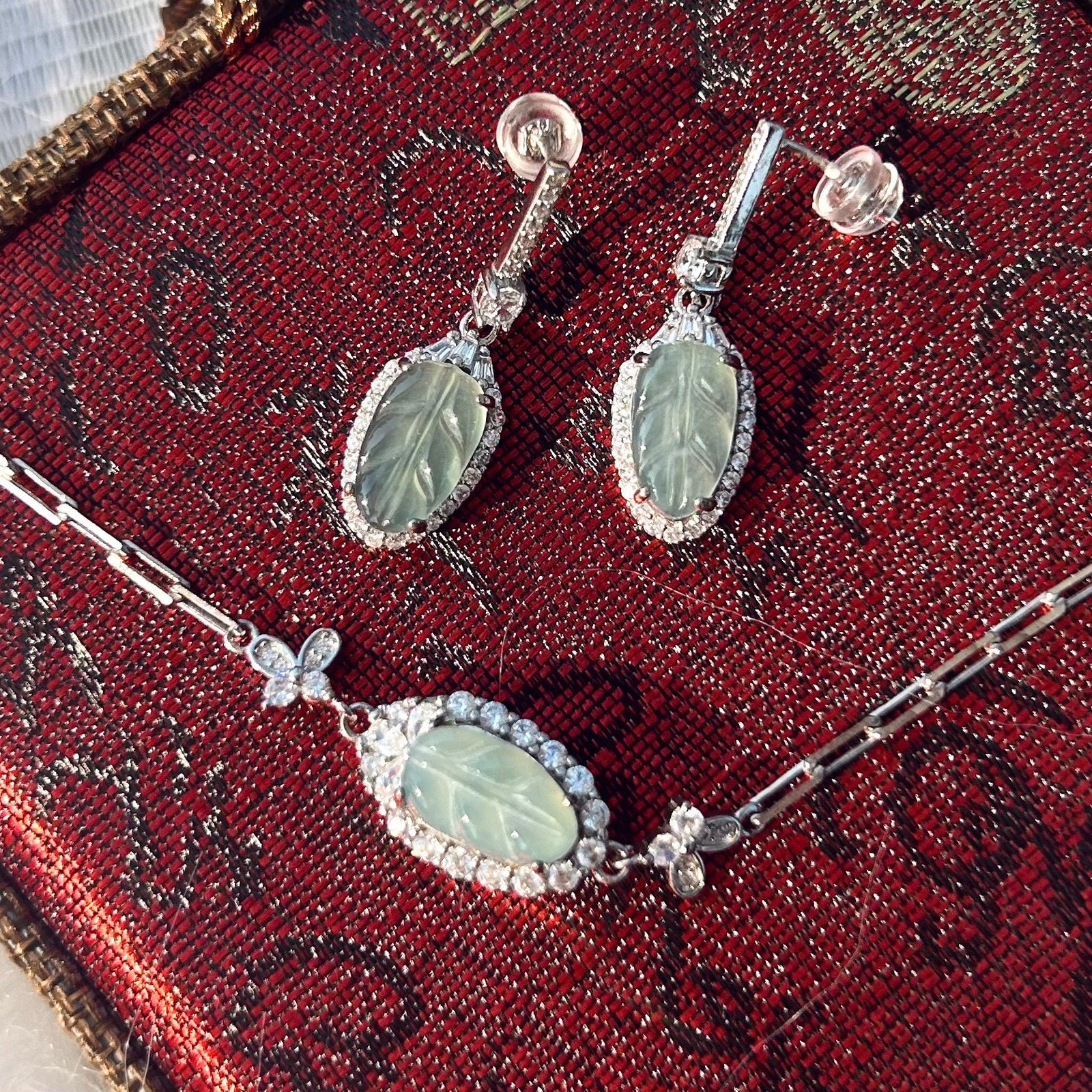 Certified Jadeite Earrings & Bracelet Jewelry Gift for Her 100% Untreated Icy Translucent Type A Jadeite Leaf Jewelry Set Handmade in Canada