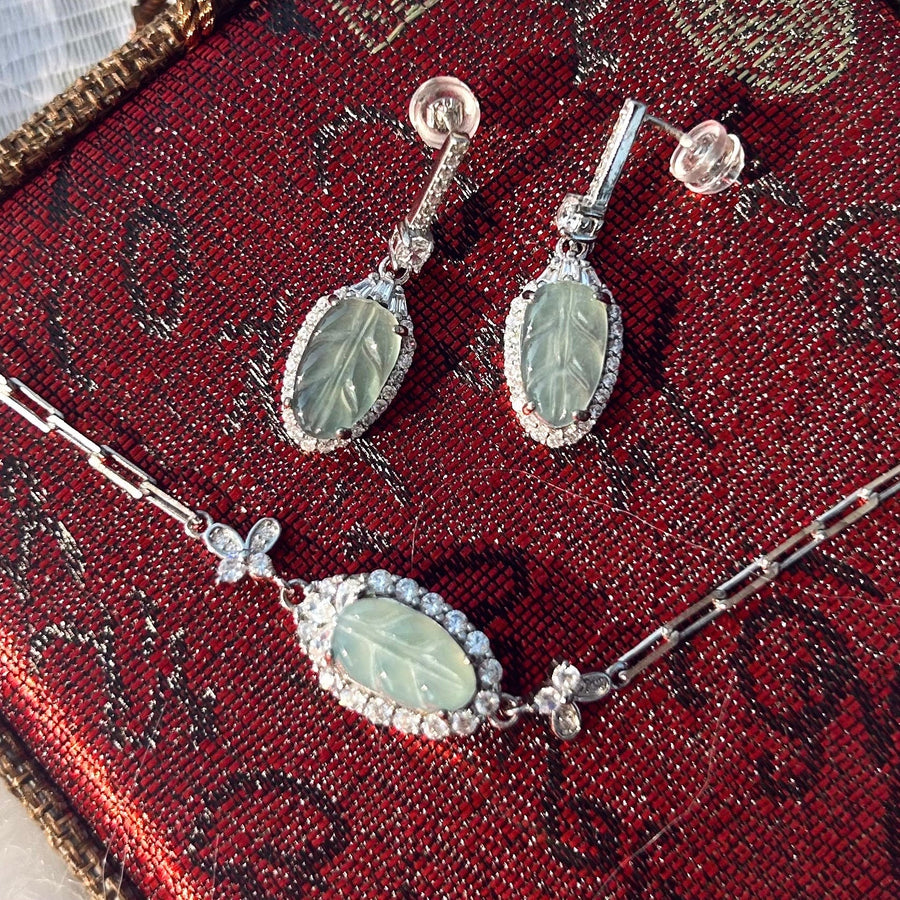 Certified Jadeite Earrings & Bracelet Jewelry Gift for Her 100% Untreated Icy Translucent Type A Jadeite Leaf Jewelry Set Handmade in Canada