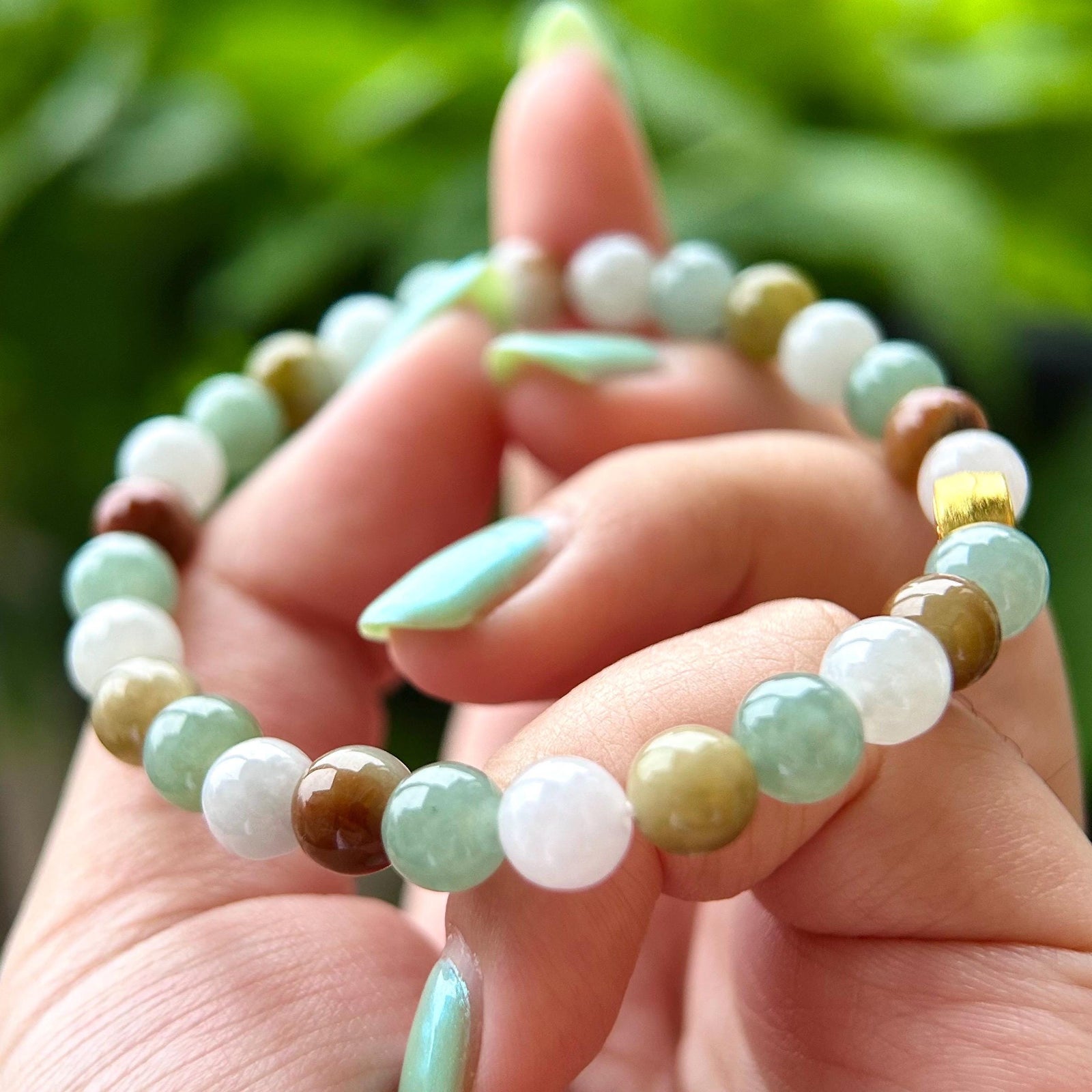 Jadeite Jade Bracelet Jewelry Gift for Her 100% Genuine Untreated High Quality Icy Type A Multi-color Burmese 7mm Handmade in CANADA