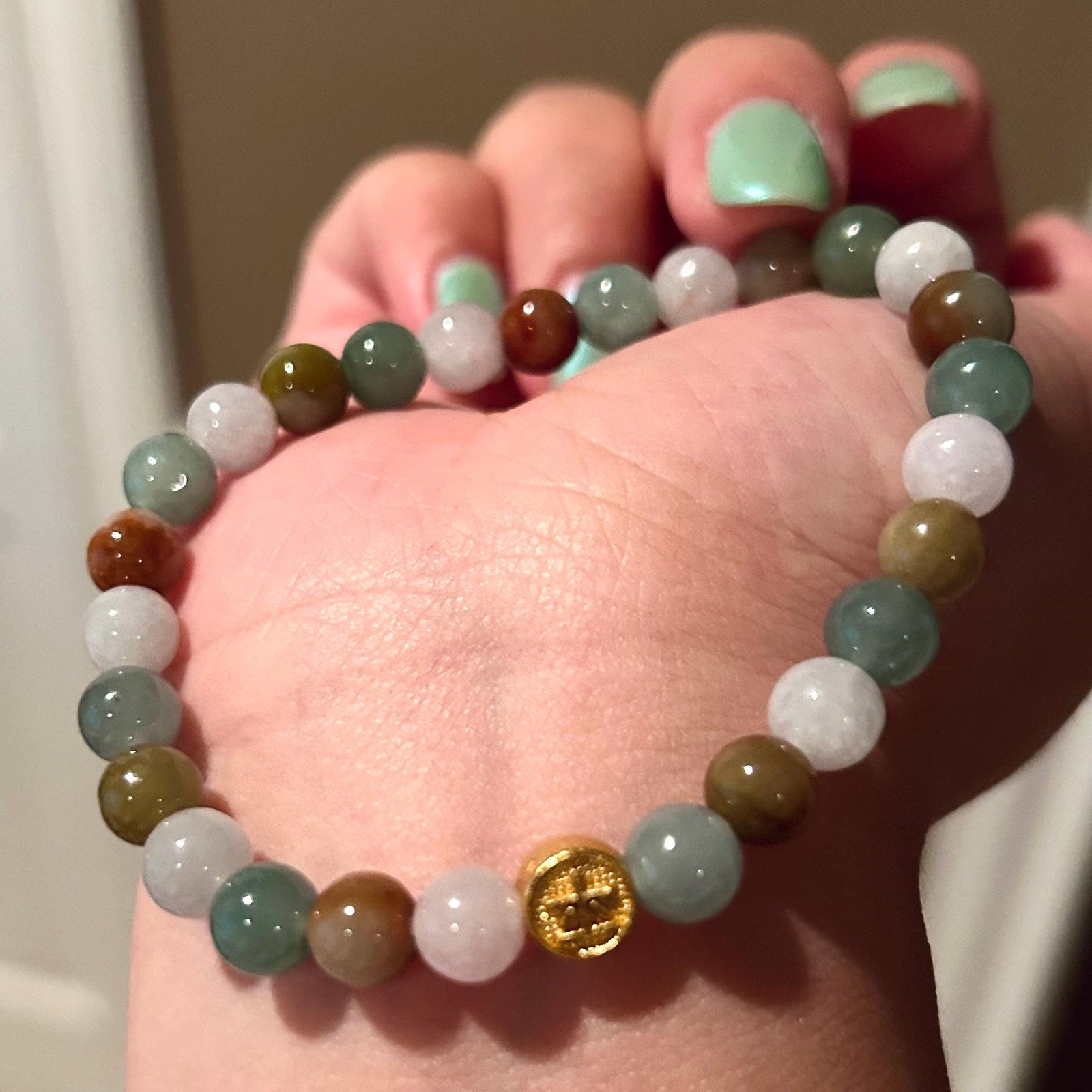 Jadeite Jade Bracelet Jewelry Gift for Her 100% Genuine Untreated High Quality Icy Type A Multi-color Burmese 7mm Handmade in CANADA