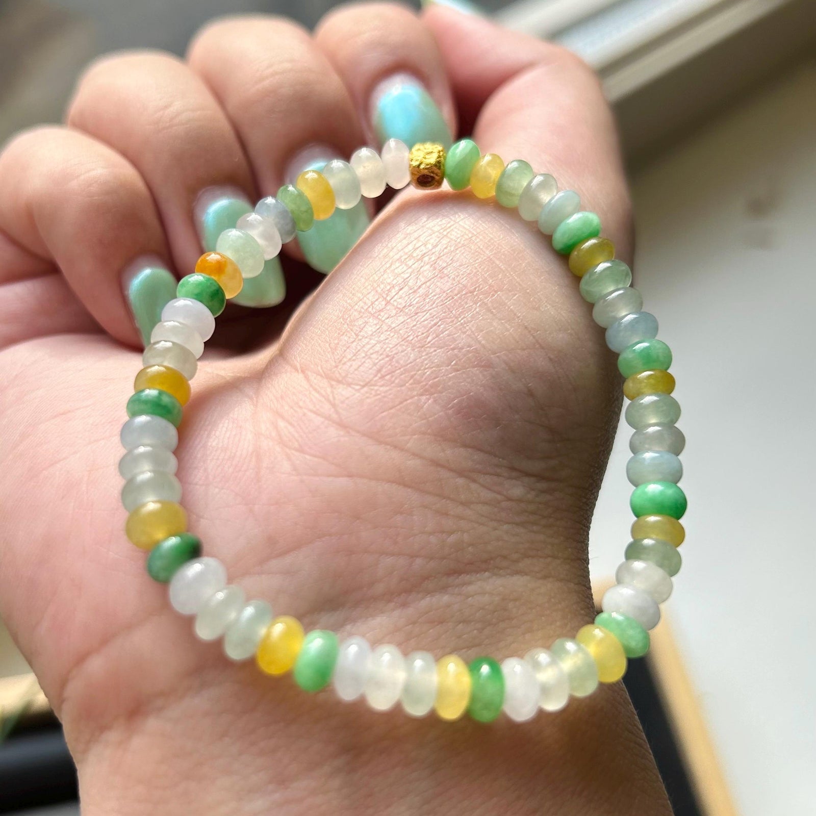 Jadeite Jade Bracelet Jewelry Gift for Her Real Jade Genuine Type A Highly Translucent Icy MultiColor Burma 6mm, Handmade in CANADA