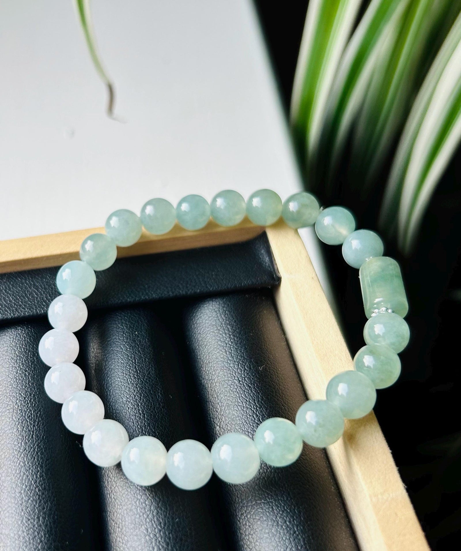 Jadeite Jade Bracelet Jewelry Gift for Her 100% Untreated Genuine Type A Burmese Icy Translucent Green Blue 7.5mm Handmade in Canada