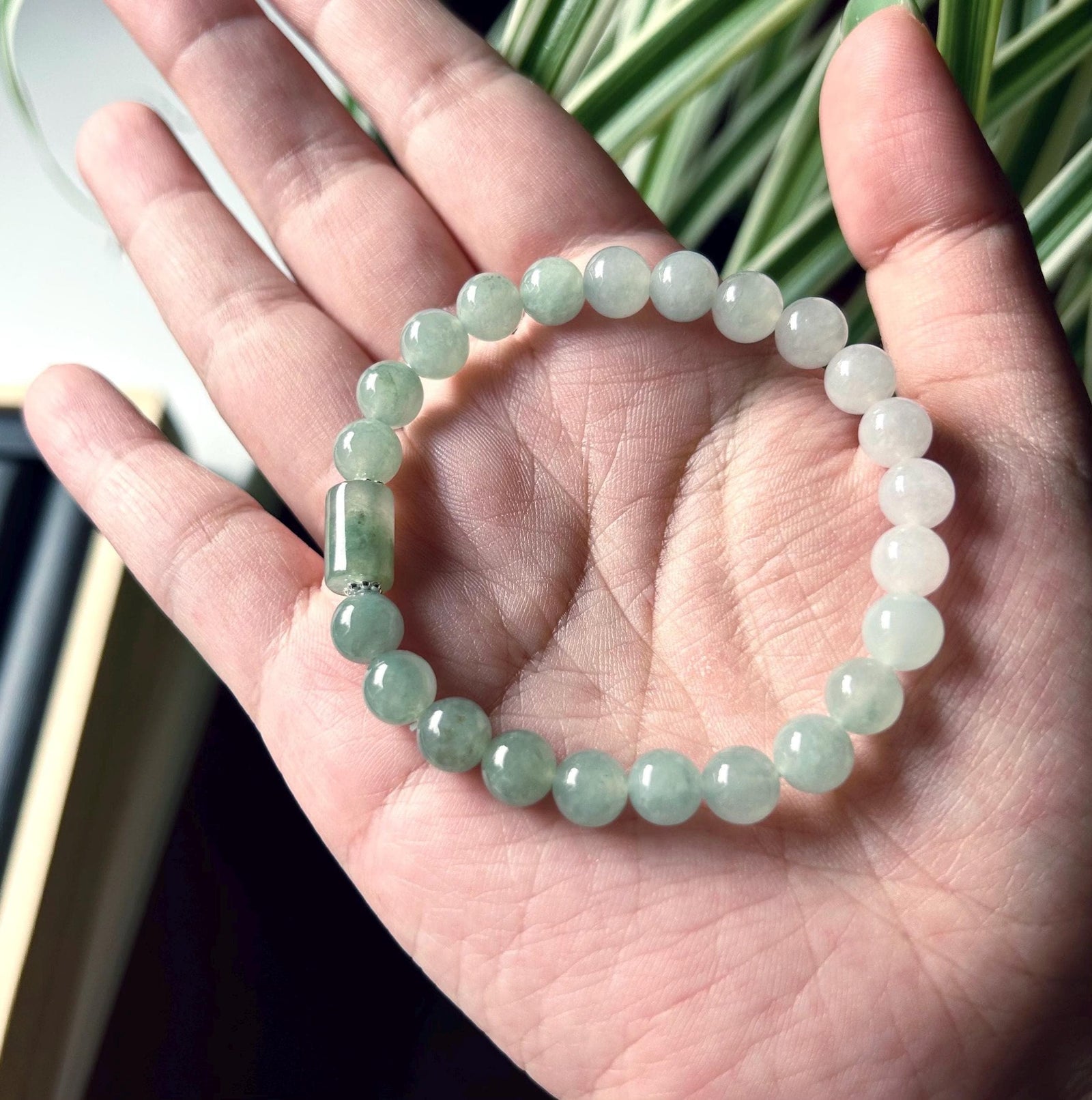 Jadeite Jade Bracelet Jewelry Gift for Her 100% Untreated Genuine Type A Burmese Icy Translucent Green Blue 7.5mm Handmade in Canada