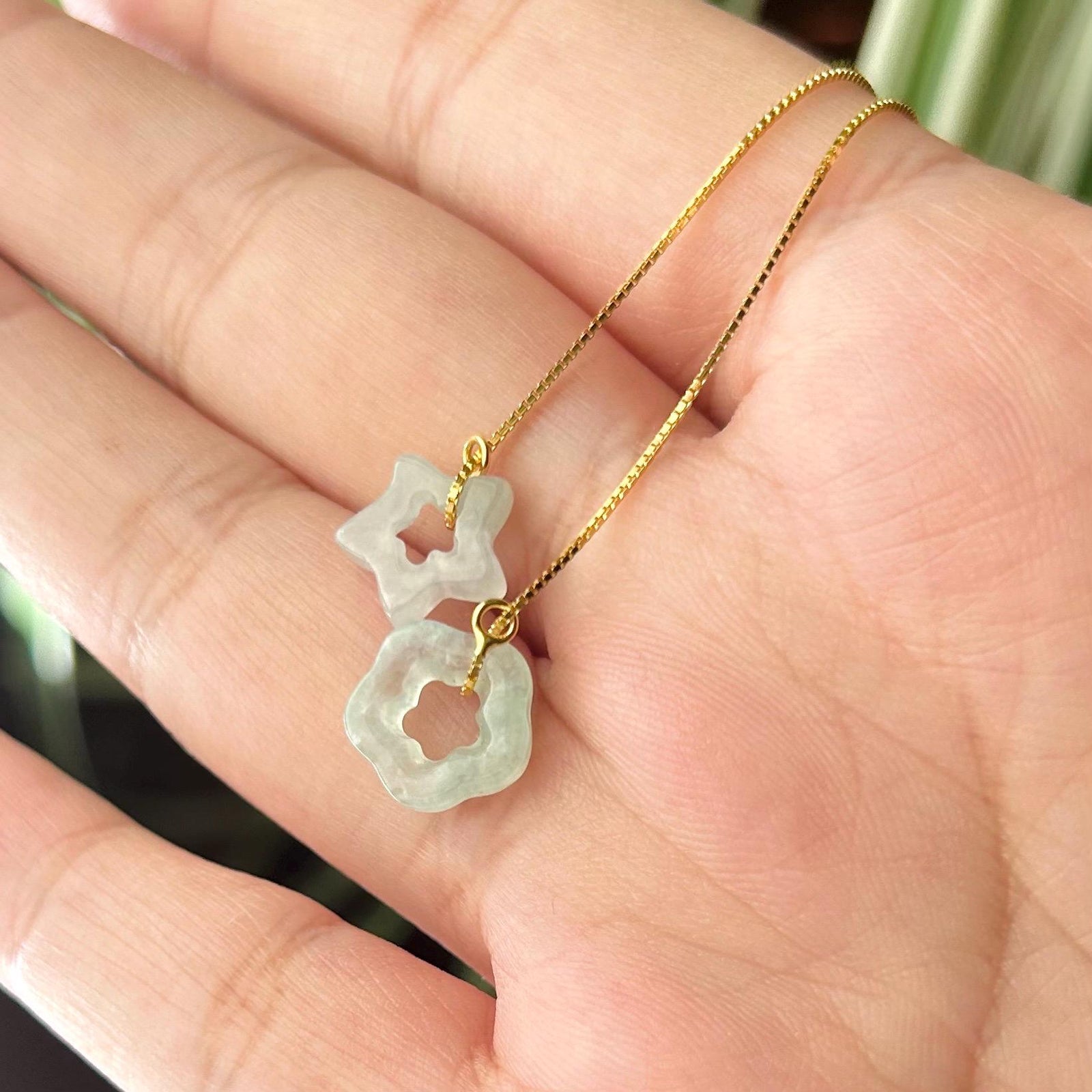 Jadeite Dangling Earrings Threader Earrings Gift Authentic Type A Burma Lucky Star Flower Adjustable Length 925 Silver Handmade in Canada