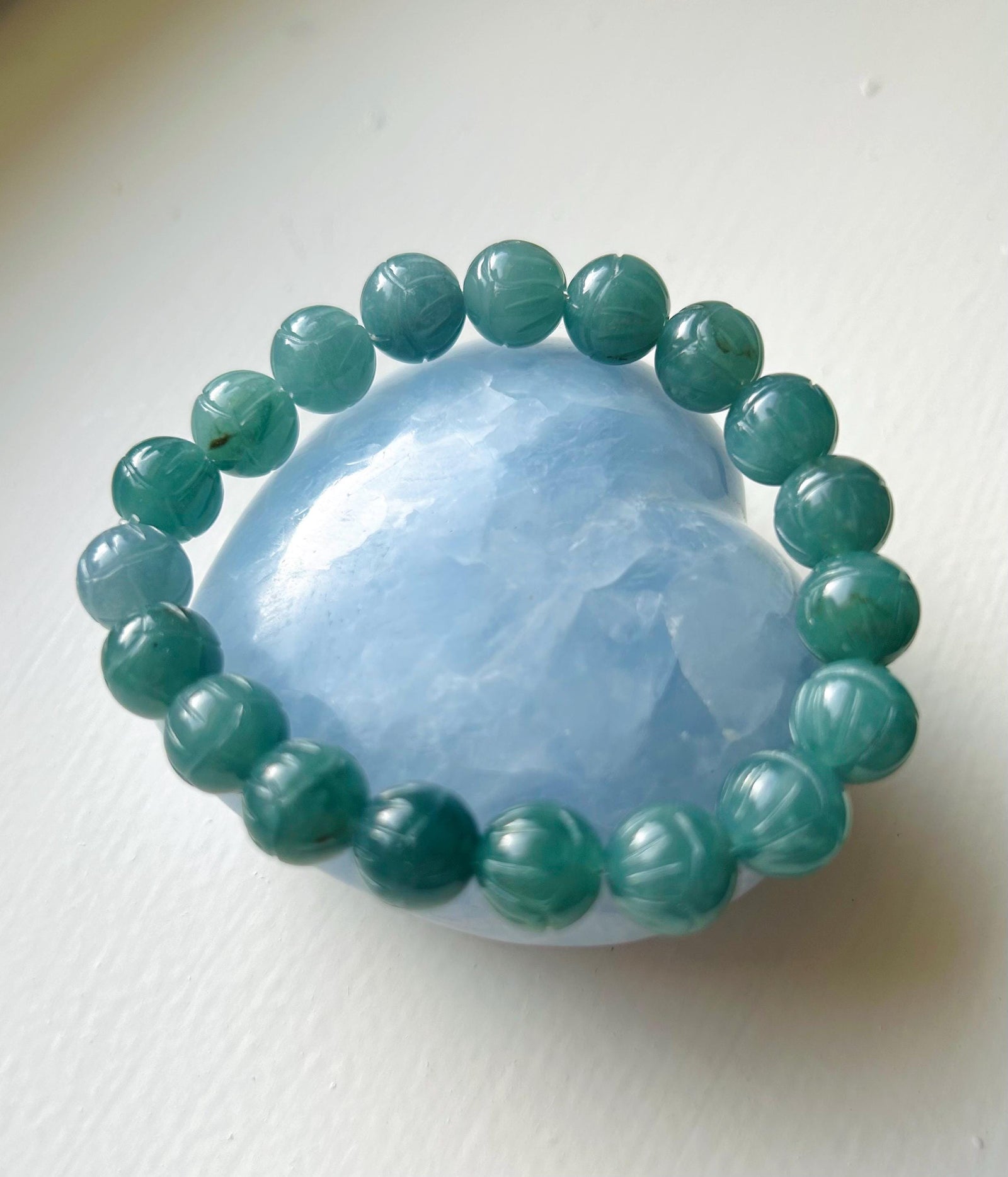 Jadeite Jade Beaded Bracelet Jewelry Unisex Gift Untreated Genuine Type A Icy Translucent Blue Guatemala 9.5mm Jadeite Handmade in CANADA