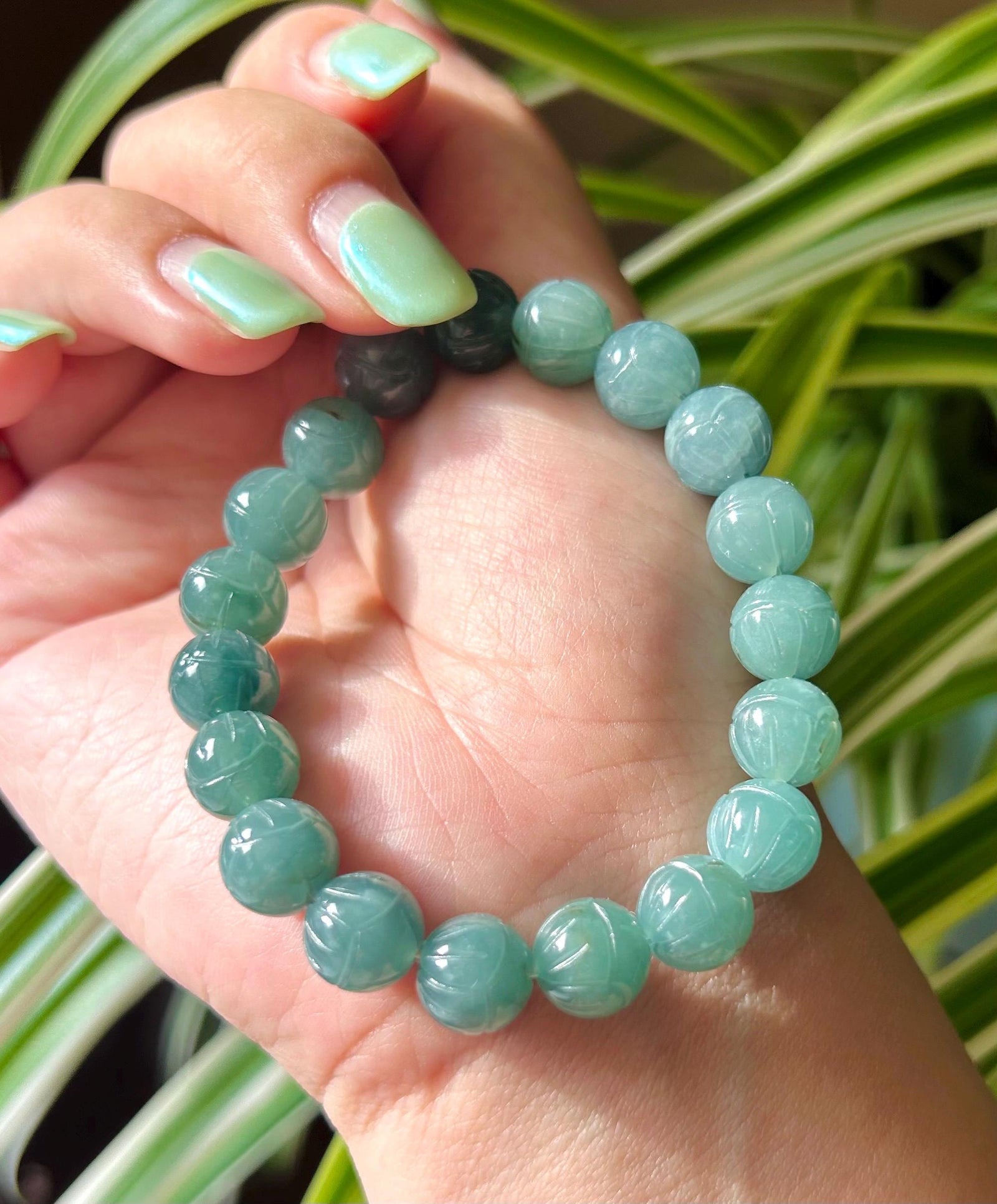 Jadeite Jade Beaded Bracelet Jewelry Unisex Gift Untreated Genuine Type A Icy Translucent Blue Guatemala 9.5mm Jadeite Handmade in CANADA