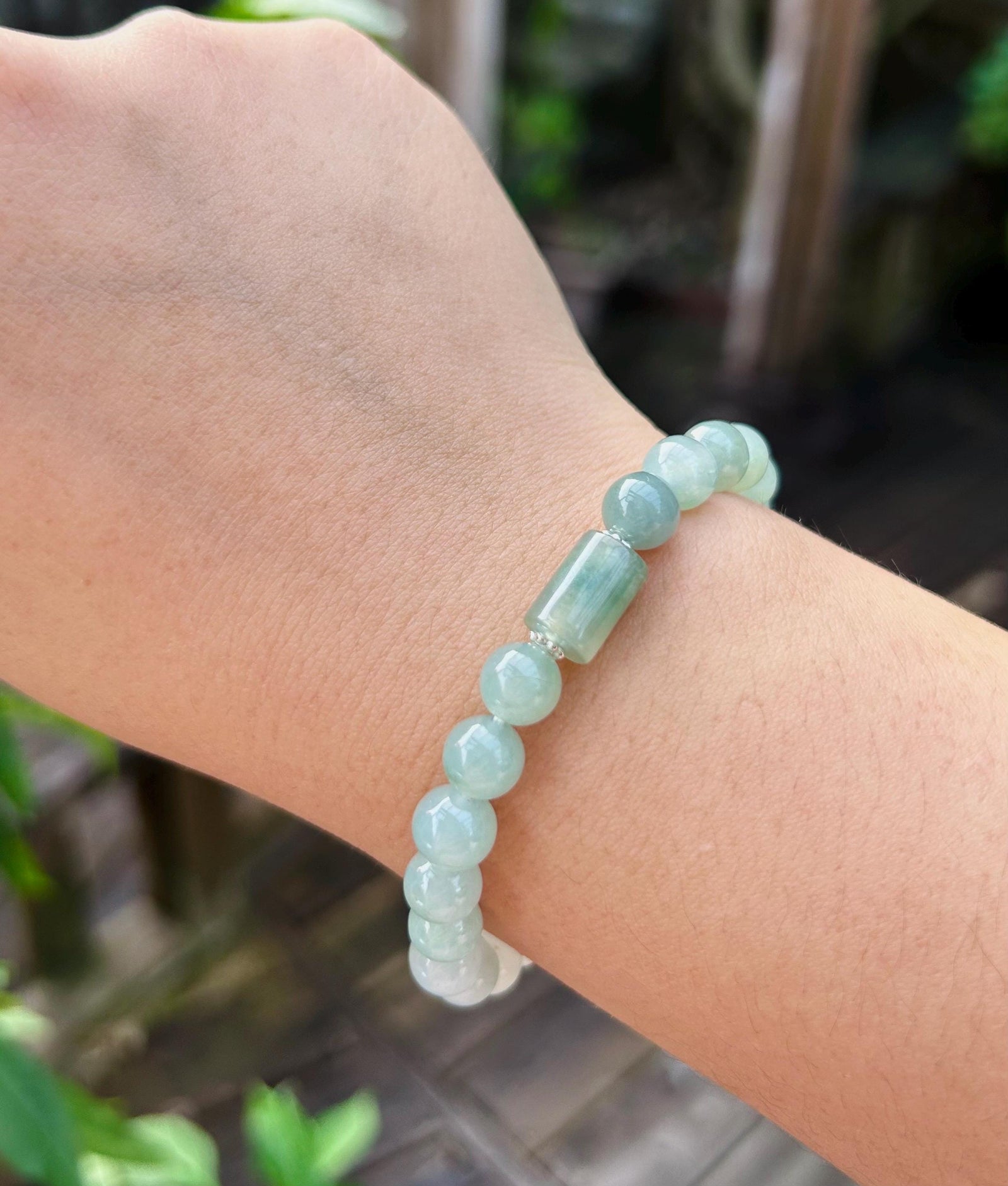 Jadeite Jade Bracelet Jewelry Gift for Her 100% Untreated Genuine Type A Burmese Icy Translucent Green Blue 7.5mm Handmade in Canada