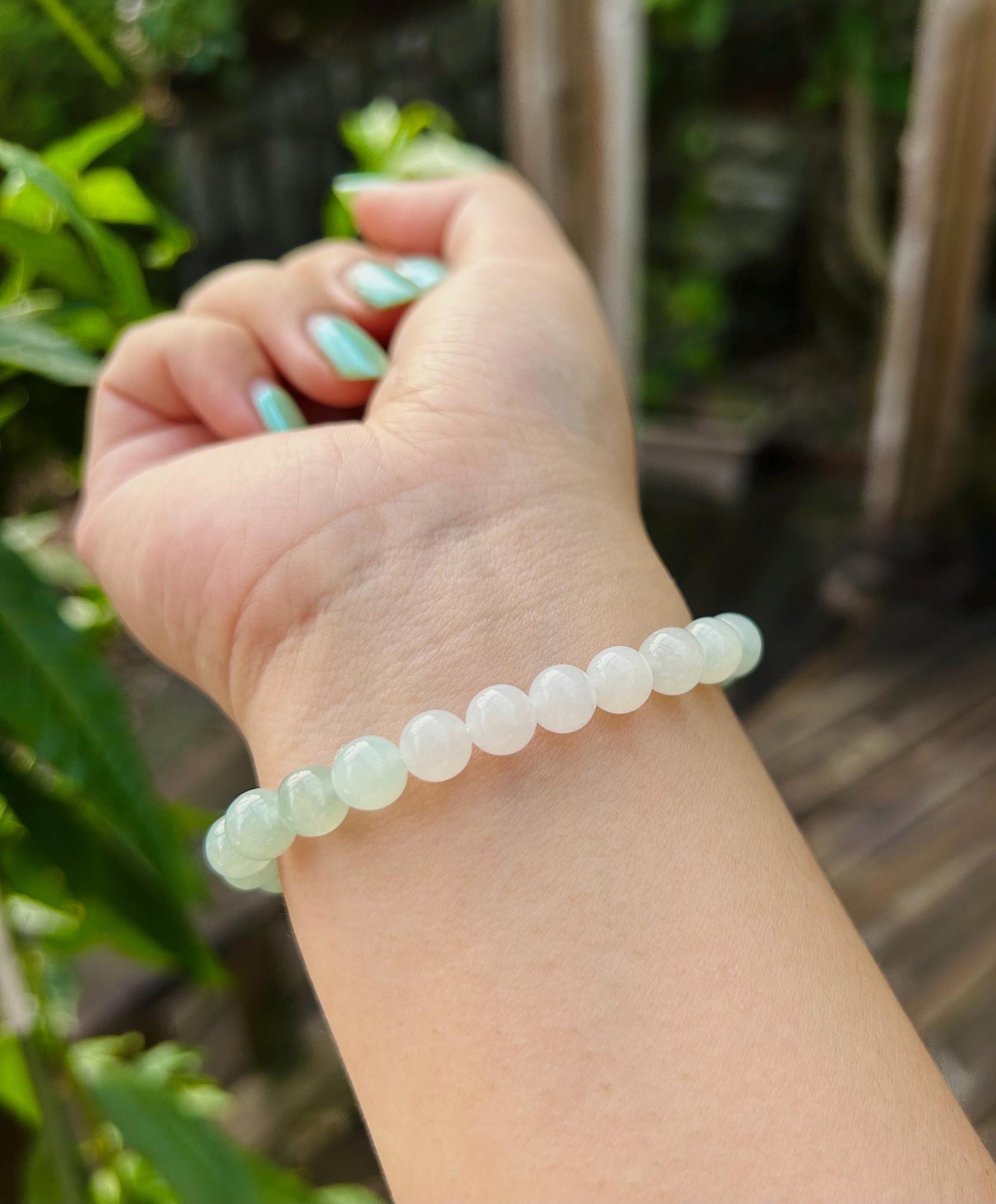 Jadeite Jade Bracelet Jewelry Gift for Her 100% Untreated Genuine Type A Burmese Icy Translucent Green Blue 7.5mm Handmade in Canada