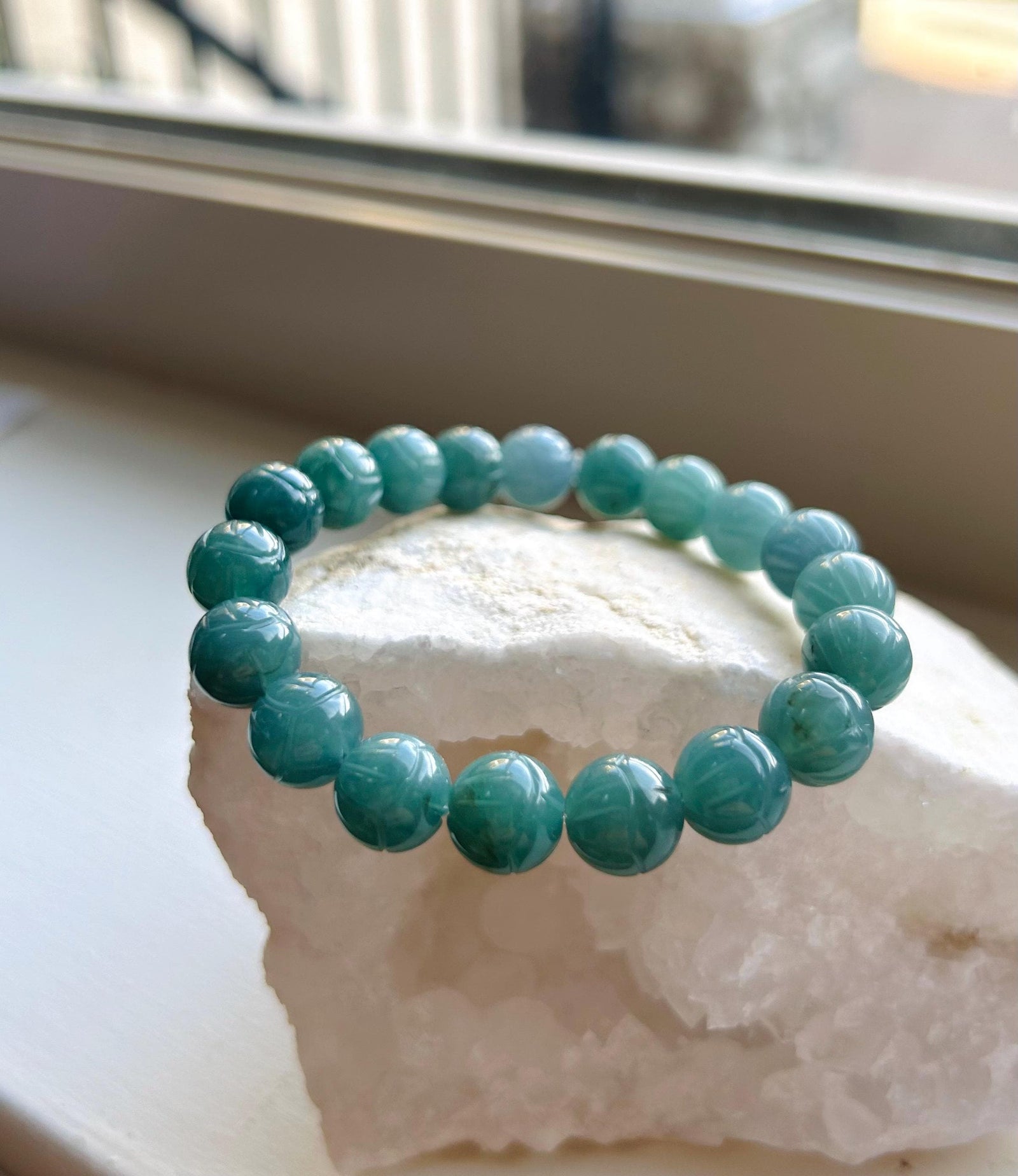 Jadeite Jade Beaded Bracelet Jewelry Unisex Gift Untreated Genuine Type A Icy Translucent Blue Guatemala 9.5mm Jadeite Handmade in CANADA