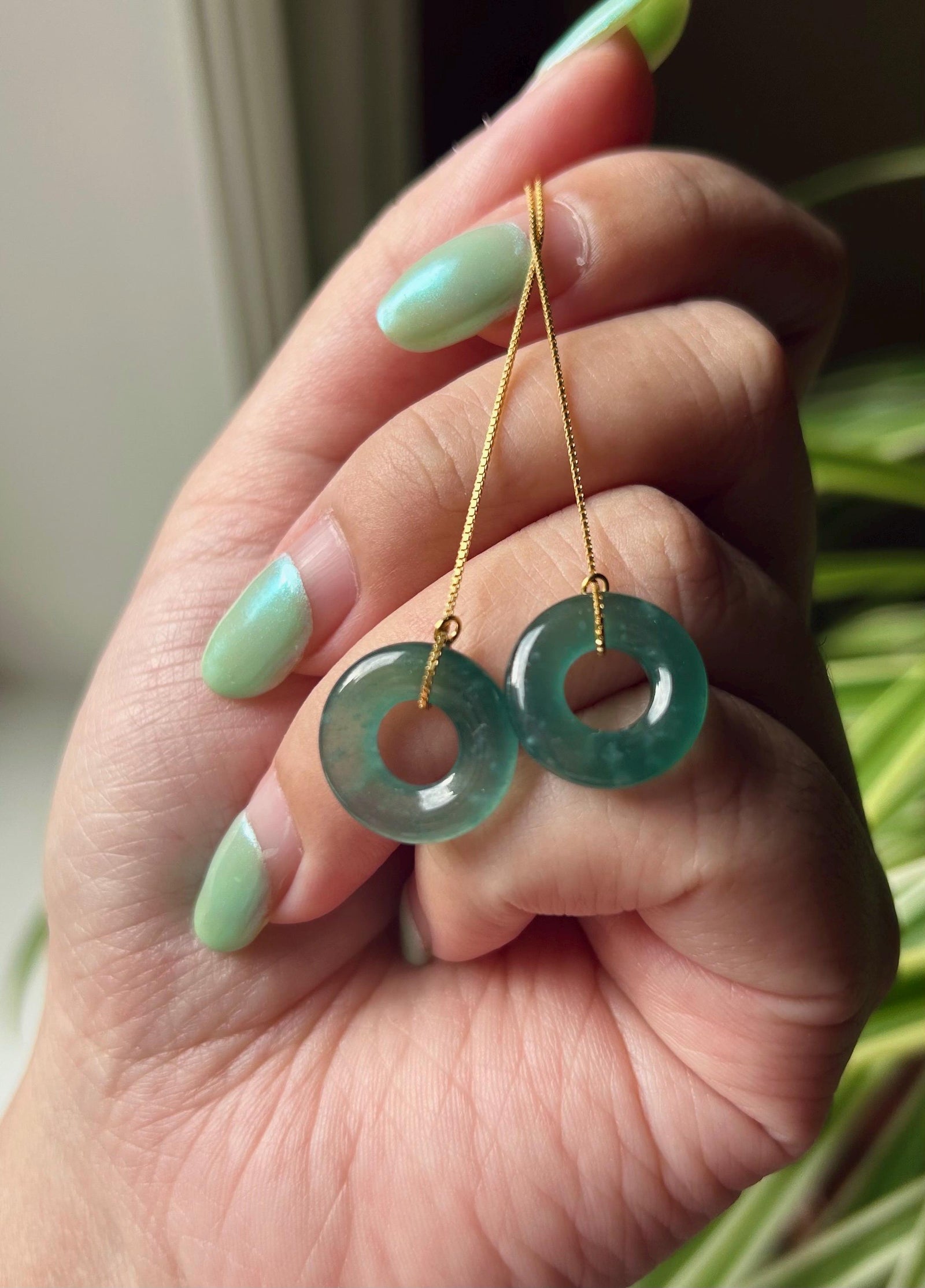 Jadeite Dangling Earrings Dainty Gift for Her Untreated Natural Type A Guatemala Lucky Donut Jadeite 925 Sterling Silver Handmade in Canada