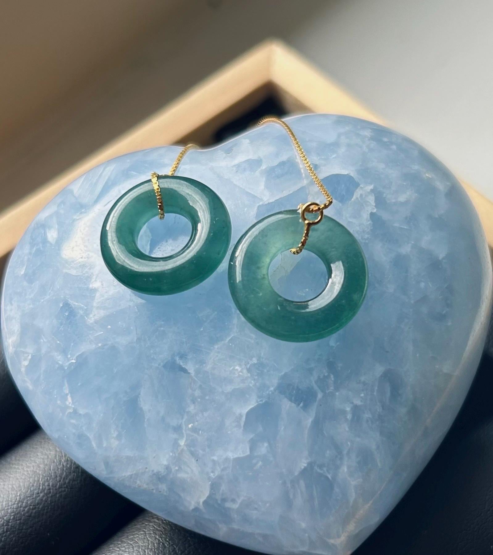 Jadeite Dangling Earrings Dainty Gift for Her Untreated Natural Type A Guatemala Lucky Donut Jadeite 925 Sterling Silver Handmade in Canada