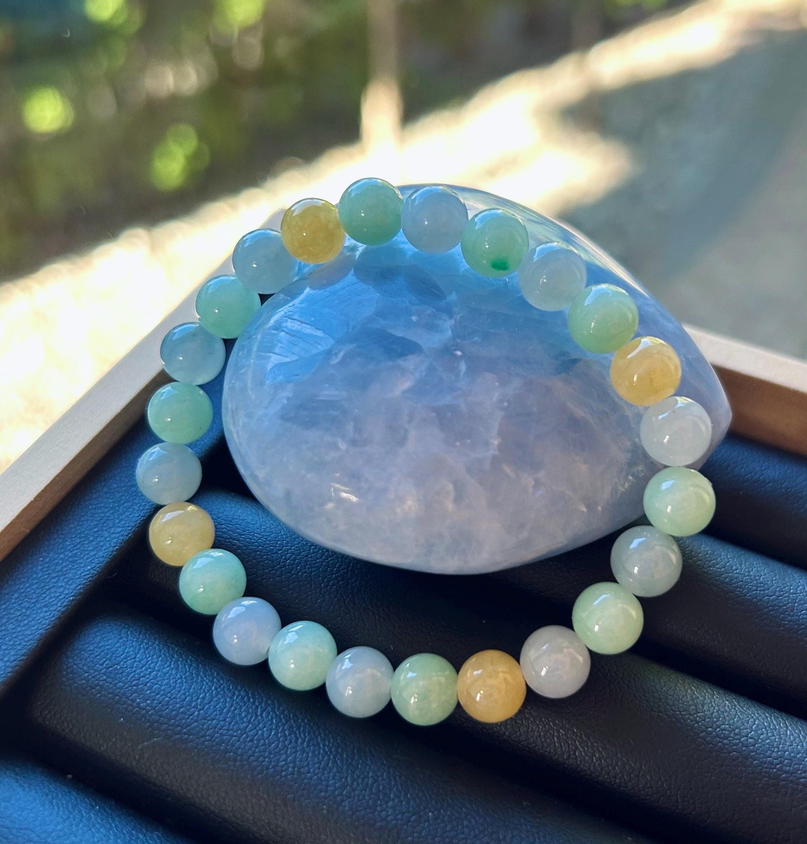 Jadeite Beaded Bracelet Jewelry Gift for Her Genuine Burma Type A Icy Translucent Jadeite Multi-Color Fei-Cui 7.5mm Handmade in Canada
