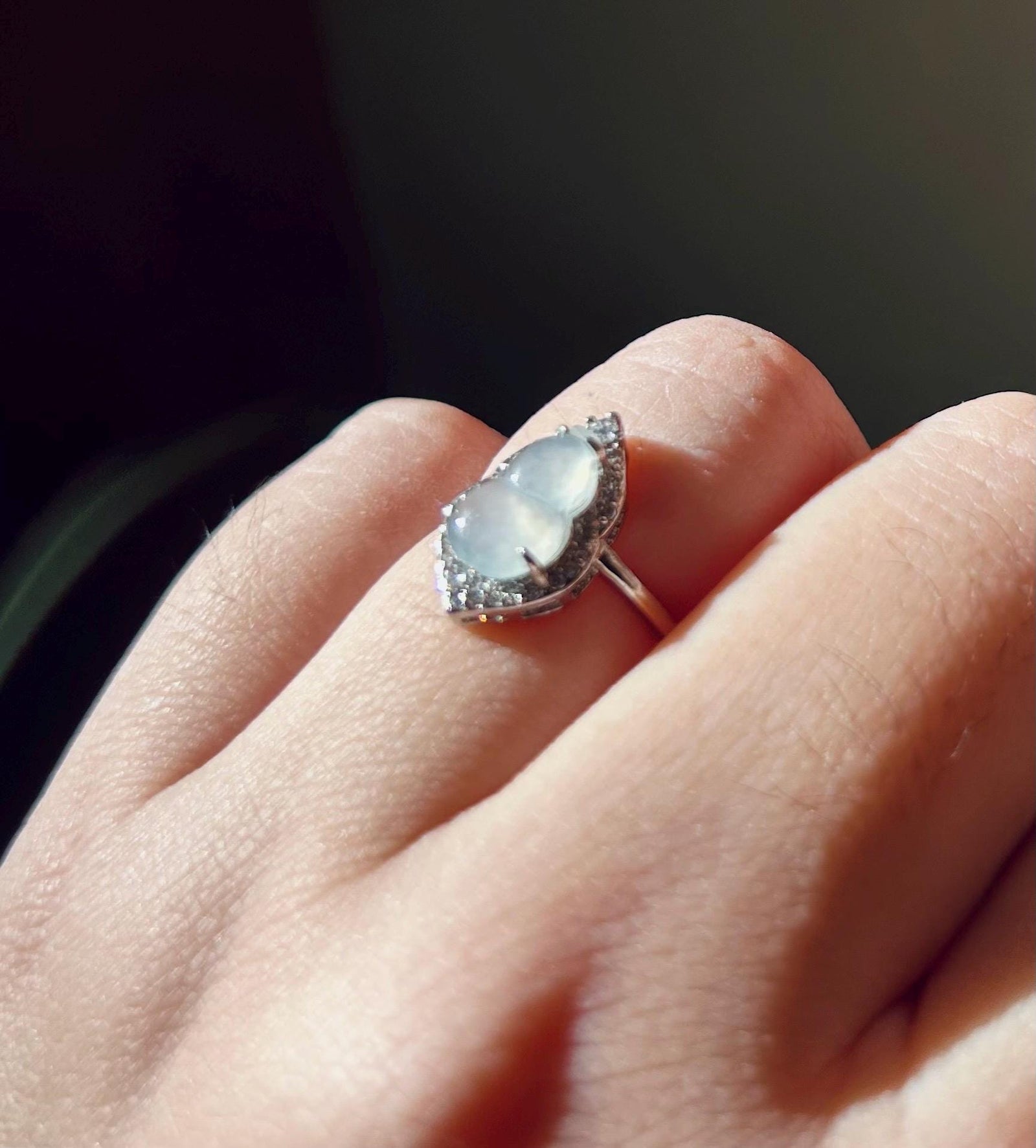 Natural Jadeite Ring Jewelry Authentic Translucent Type A Burmese Icy White Jade Hulu Adjustable Silver Ring Gift for Her Handmade in Canada