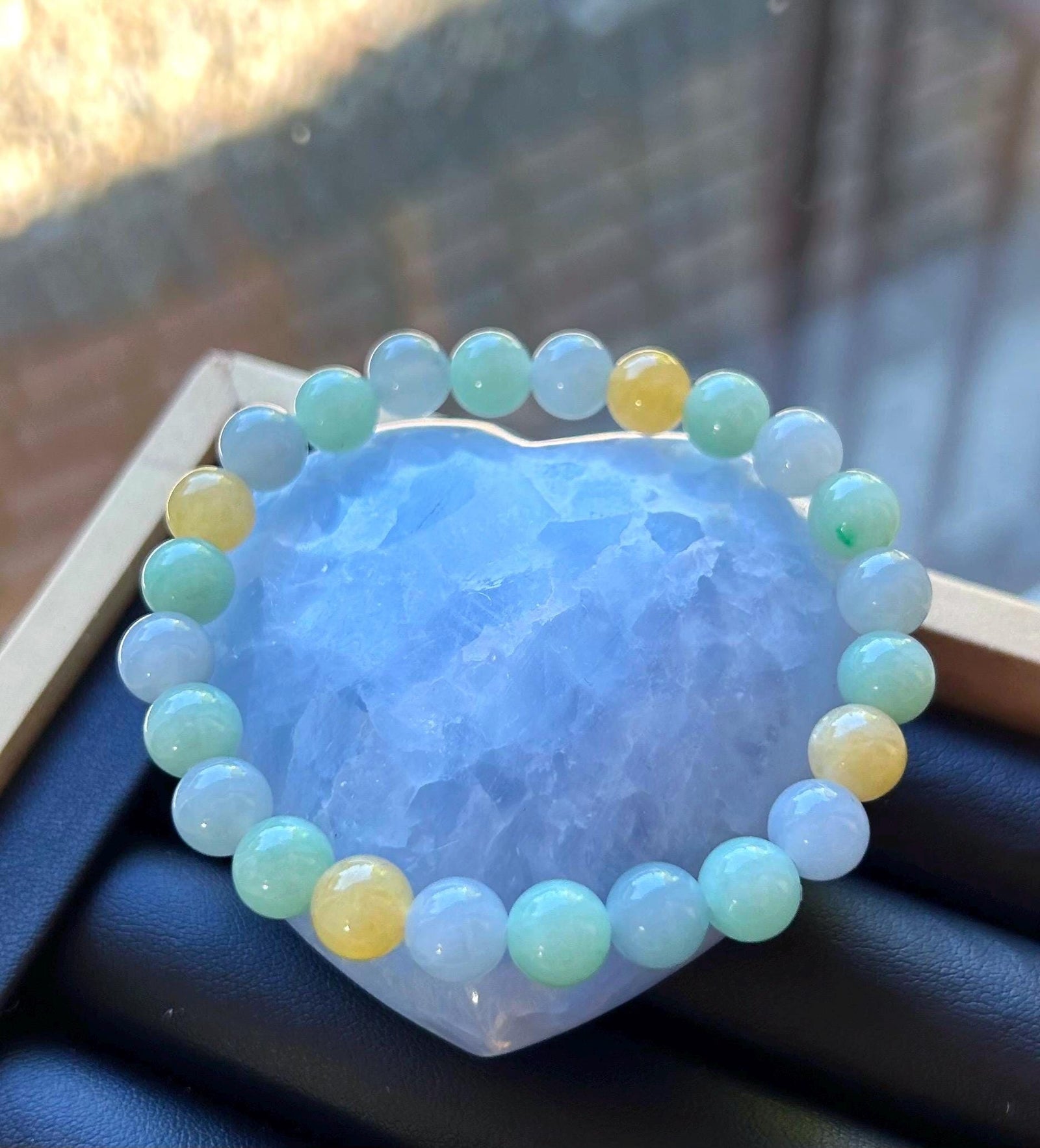 Jadeite Beaded Bracelet Jewelry Gift for Her Genuine Burma Type A Icy Translucent Jadeite Multi-Color Fei-Cui 7.5mm Handmade in Canada