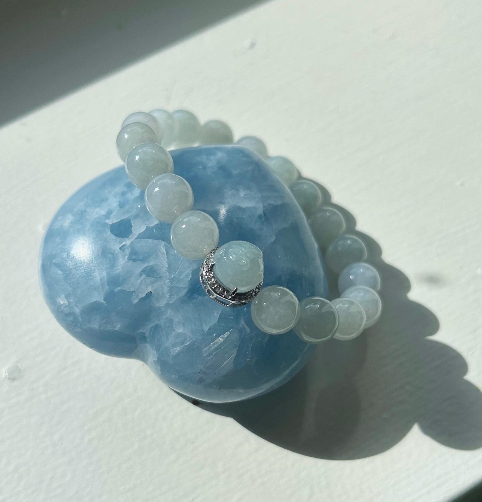 Jadeite Jade Beaded Bracelet Jewelry Hand-carved Bunny Gift for Her Burmese Natural Untreated Type A Translucent Icy White Jadeite 9.5mm