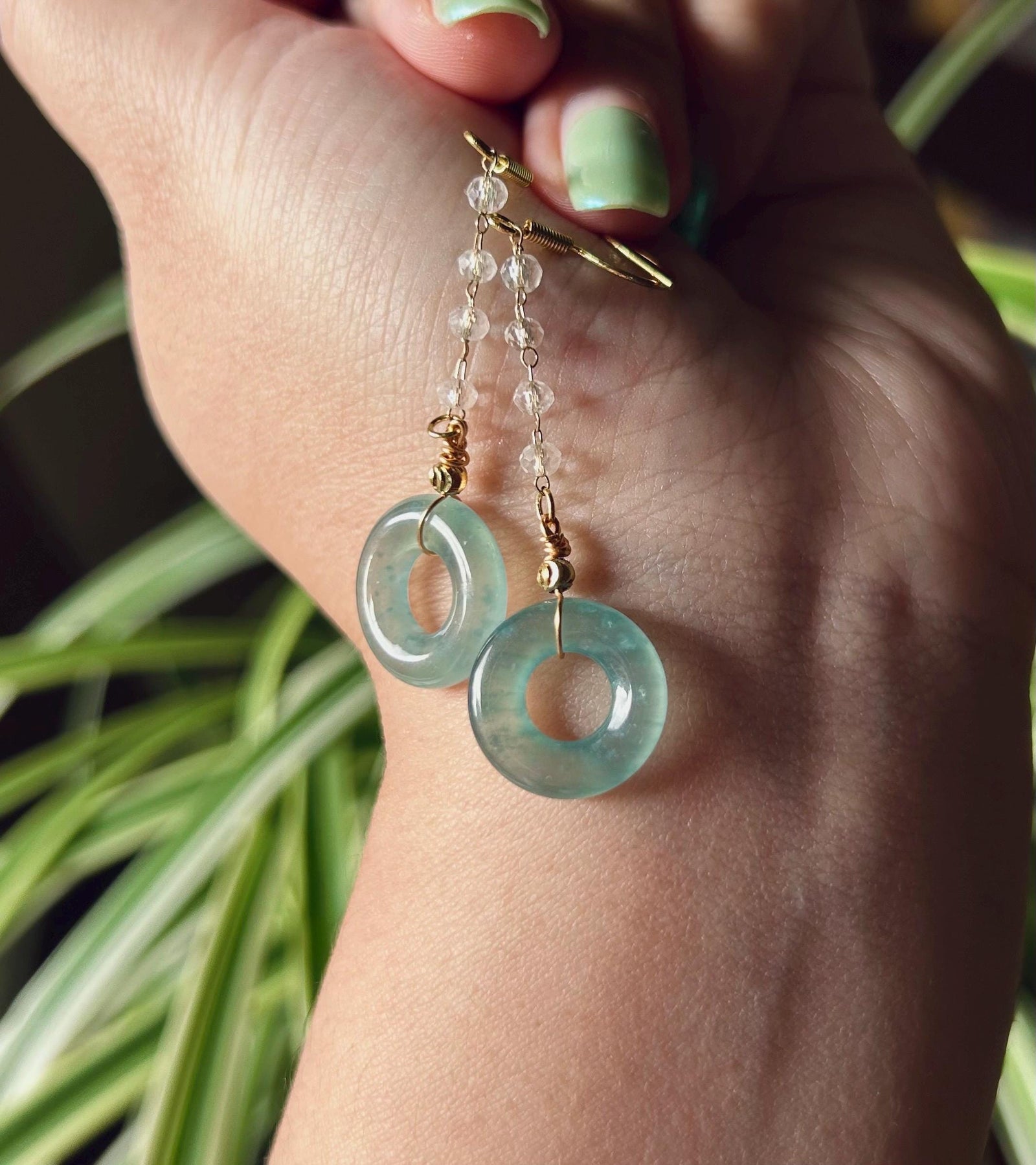 Jadeite Dangling Earrings Dainty Gift for Her Untreated Natural Type A Guatemala Lucky Donut Jadeite 925 Sterling Silver Handmade in Canada