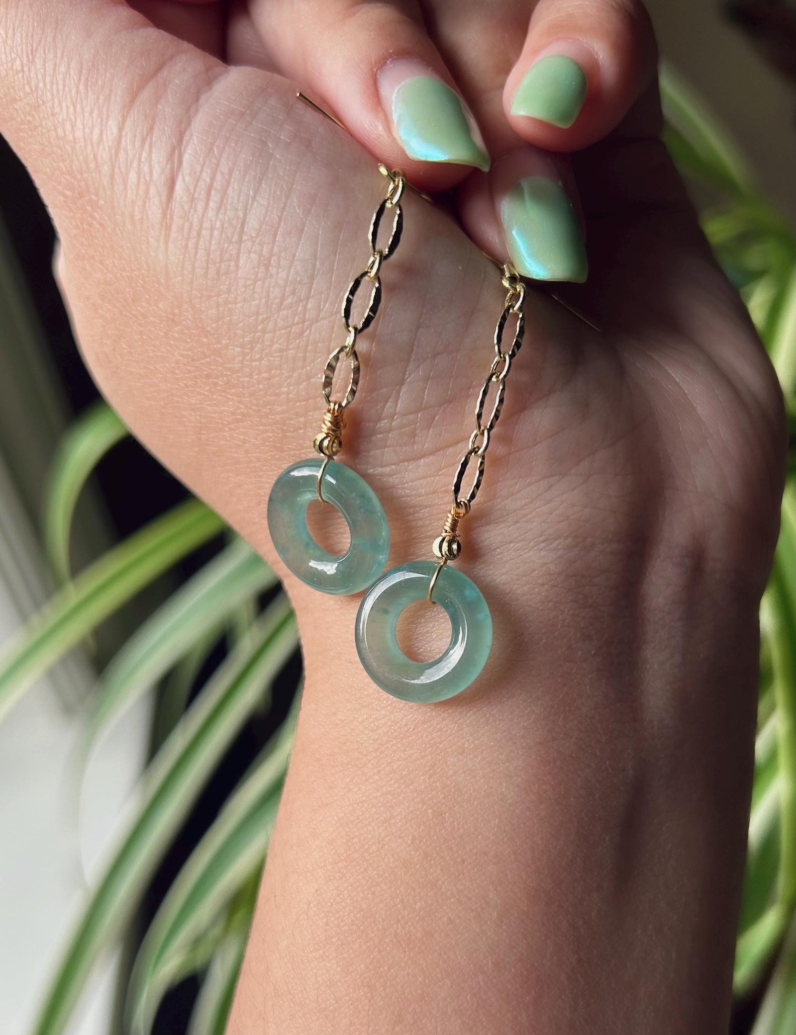 Jadeite Dangling Earrings Dainty Gift for Her Untreated Natural Type A Guatemala Lucky Donut Jadeite 925 Sterling Silver Handmade in Canada