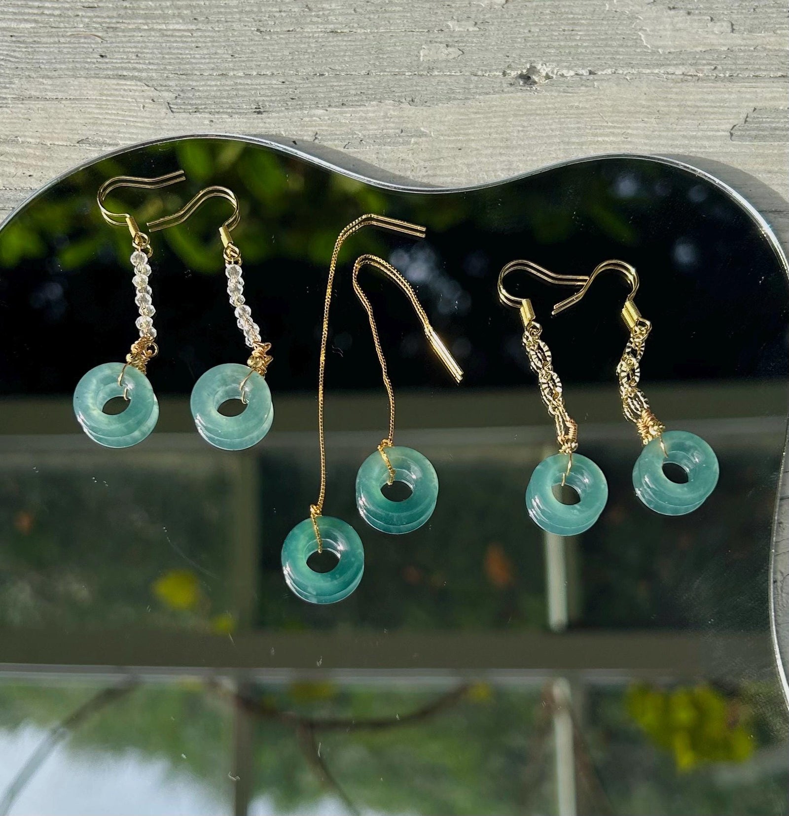 Jadeite Dangling Earrings Dainty Gift for Her Untreated Natural Type A Guatemala Lucky Donut Jadeite 925 Sterling Silver Handmade in Canada