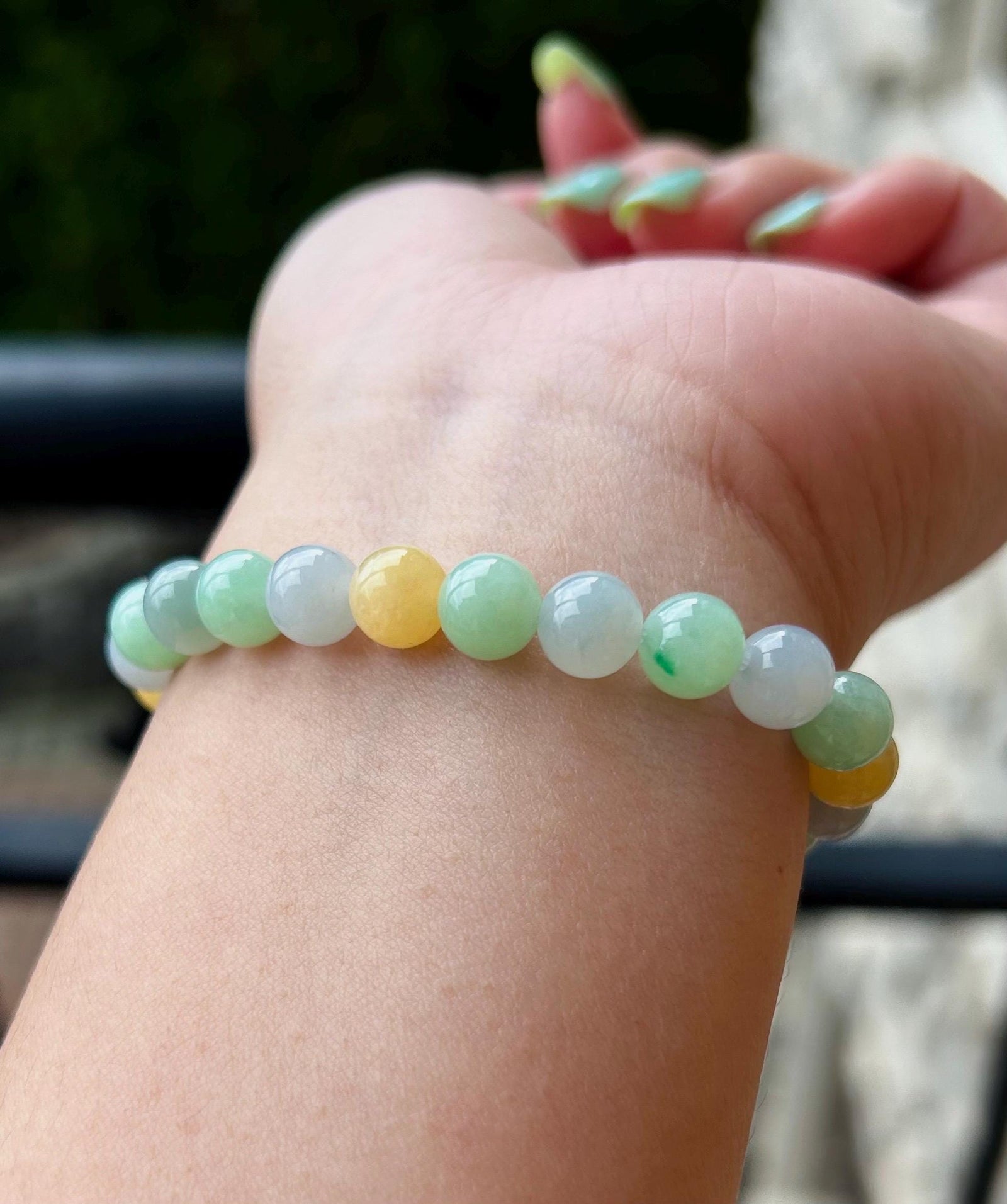 Jadeite Beaded Bracelet Jewelry Gift for Her Genuine Burma Type A Icy Translucent Jadeite Multi-Color Fei-Cui 7.5mm Handmade in Canada