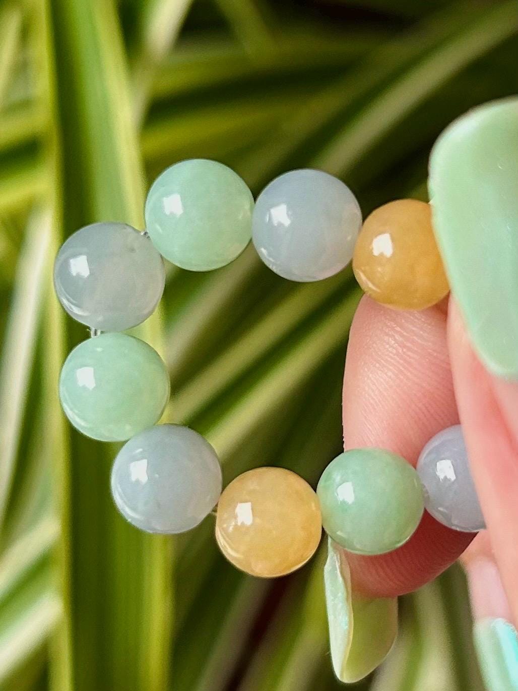 Jadeite Beaded Bracelet Jewelry Gift for Her Genuine Burma Type A Icy Translucent Jadeite Multi-Color Fei-Cui 7.5mm Handmade in Canada
