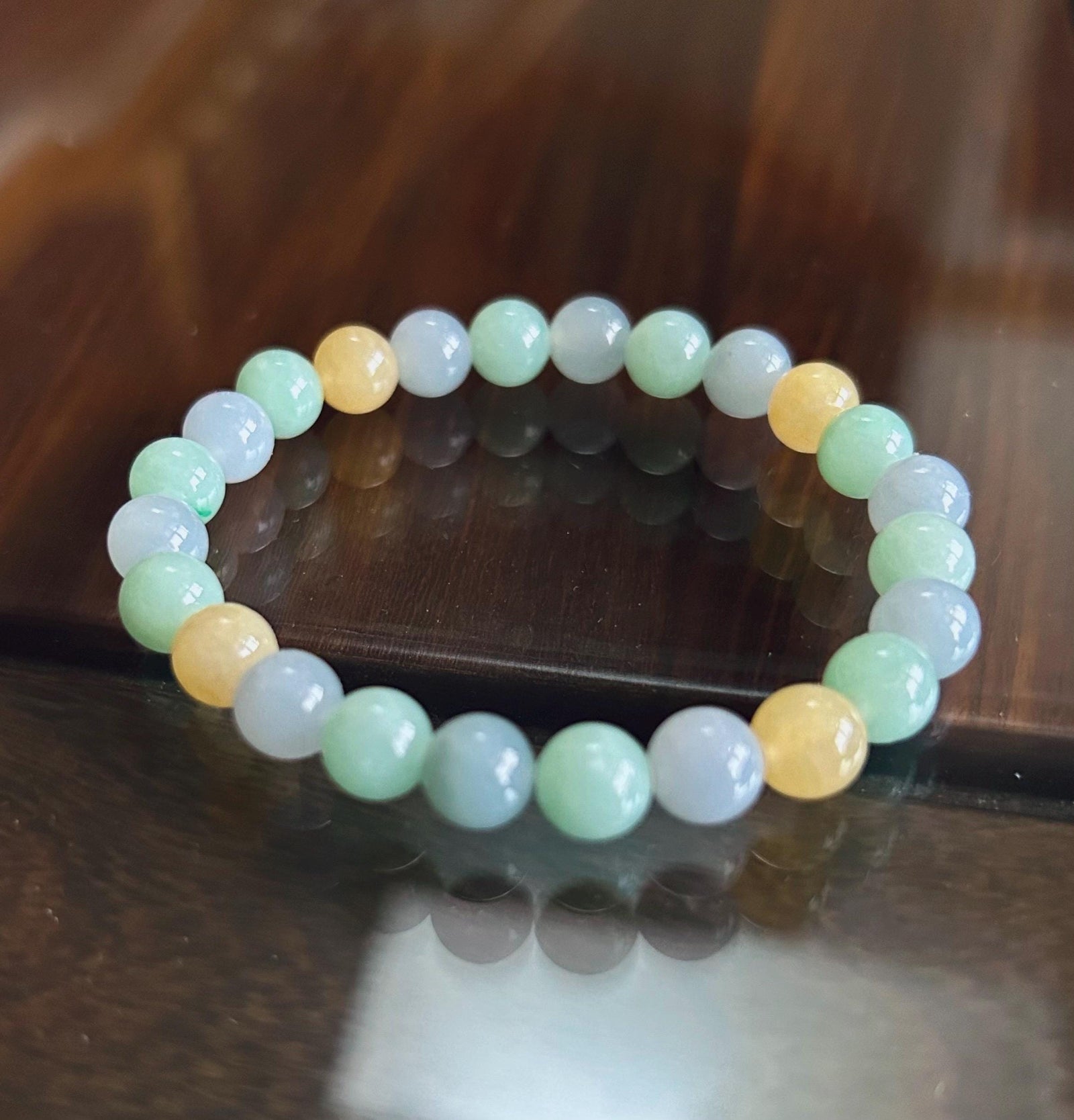 Jadeite Beaded Bracelet Jewelry Gift for Her Genuine Burma Type A Icy Translucent Jadeite Multi-Color Fei-Cui 7.5mm Handmade in Canada
