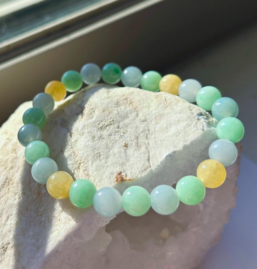 Jadeite Beaded Bracelet Jewelry Gift for Her Genuine Burma Type A Icy Translucent Jadeite Multi-Color Fei-Cui 7.5mm Handmade in Canada