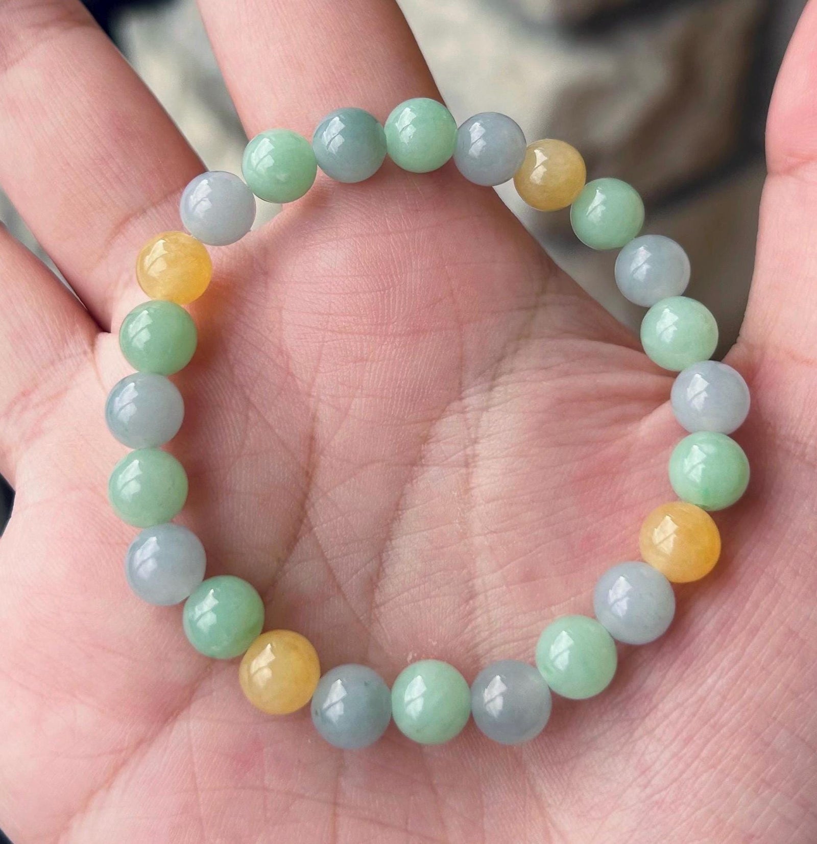 Jadeite Beaded Bracelet Jewelry Gift for Her Genuine Burma Type A Icy Translucent Jadeite Multi-Color Fei-Cui 7.5mm Handmade in Canada
