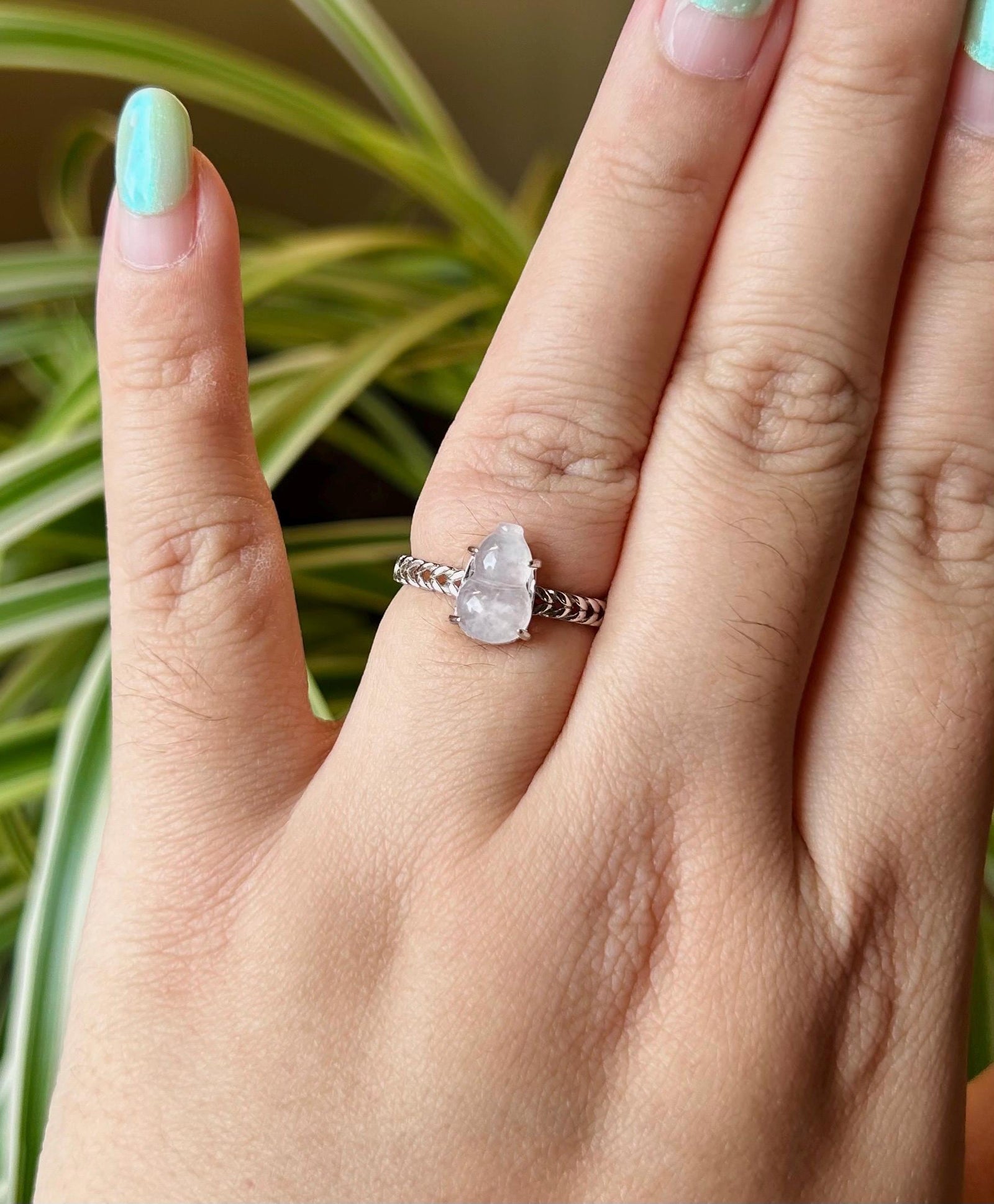 Natural Jadeite Ring Jewelry Authentic Translucent Type A Burmese Icy White Jade Hulu Adjustable Silver Ring Gift for Her Handmade in Canada