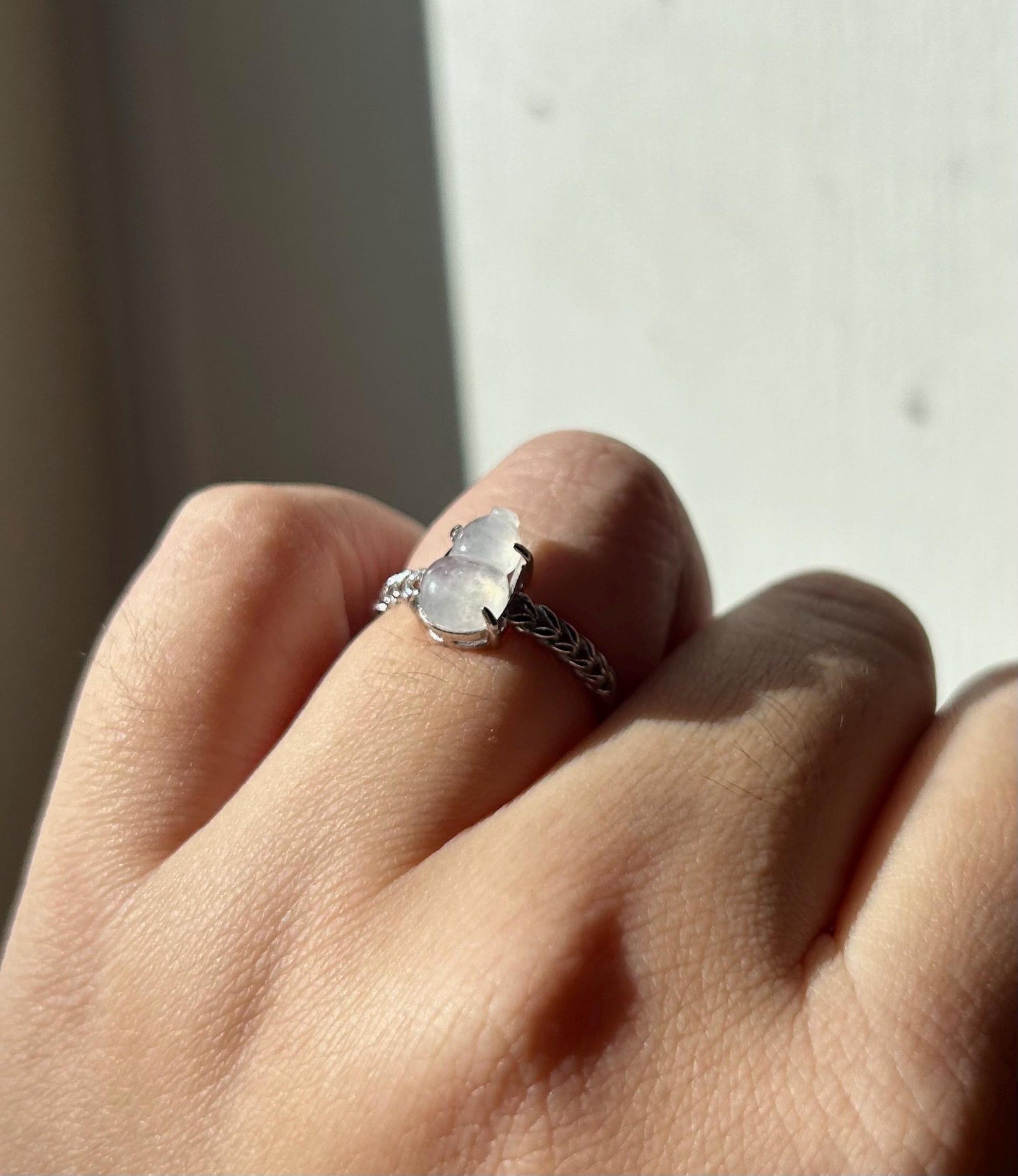 Natural Jadeite Ring Jewelry Authentic Translucent Type A Burmese Icy White Jade Hulu Adjustable Silver Ring Gift for Her Handmade in Canada