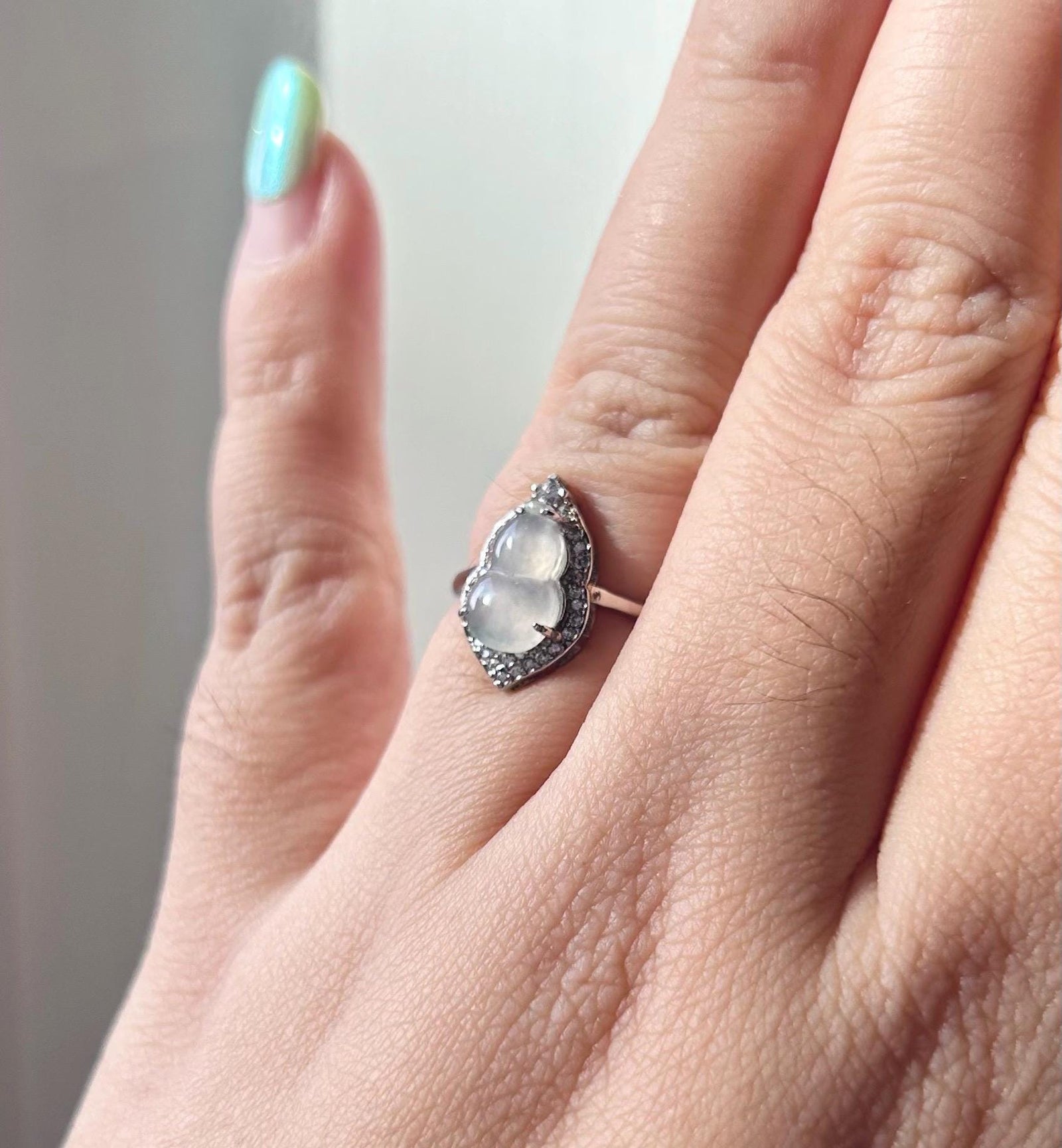 Natural Jadeite Ring Jewelry Authentic Translucent Type A Burmese Icy White Jade Hulu Adjustable Silver Ring Gift for Her Handmade in Canada