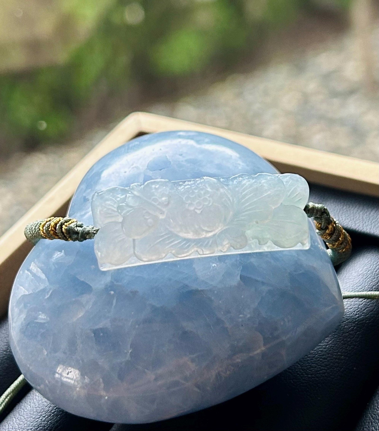 Jadeite Jade Carved Flower Rope Bracelet Jewelry Gift for Her Genuine Type A Highly Translucent Icy White Burmese Jadeite Handmade in Canada