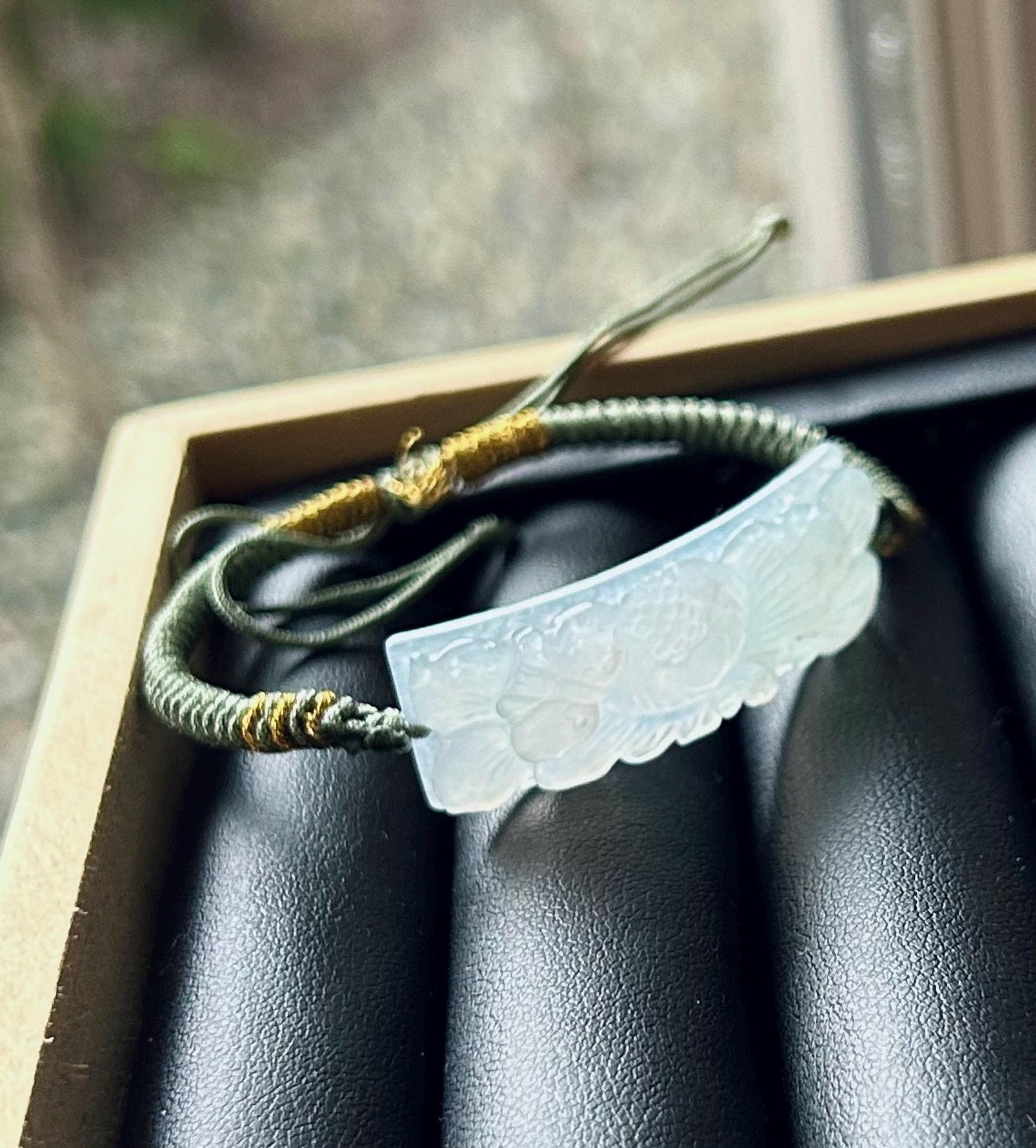 Jadeite Jade Carved Flower Rope Bracelet Jewelry Gift for Her Genuine Type A Highly Translucent Icy White Burmese Jadeite Handmade in Canada