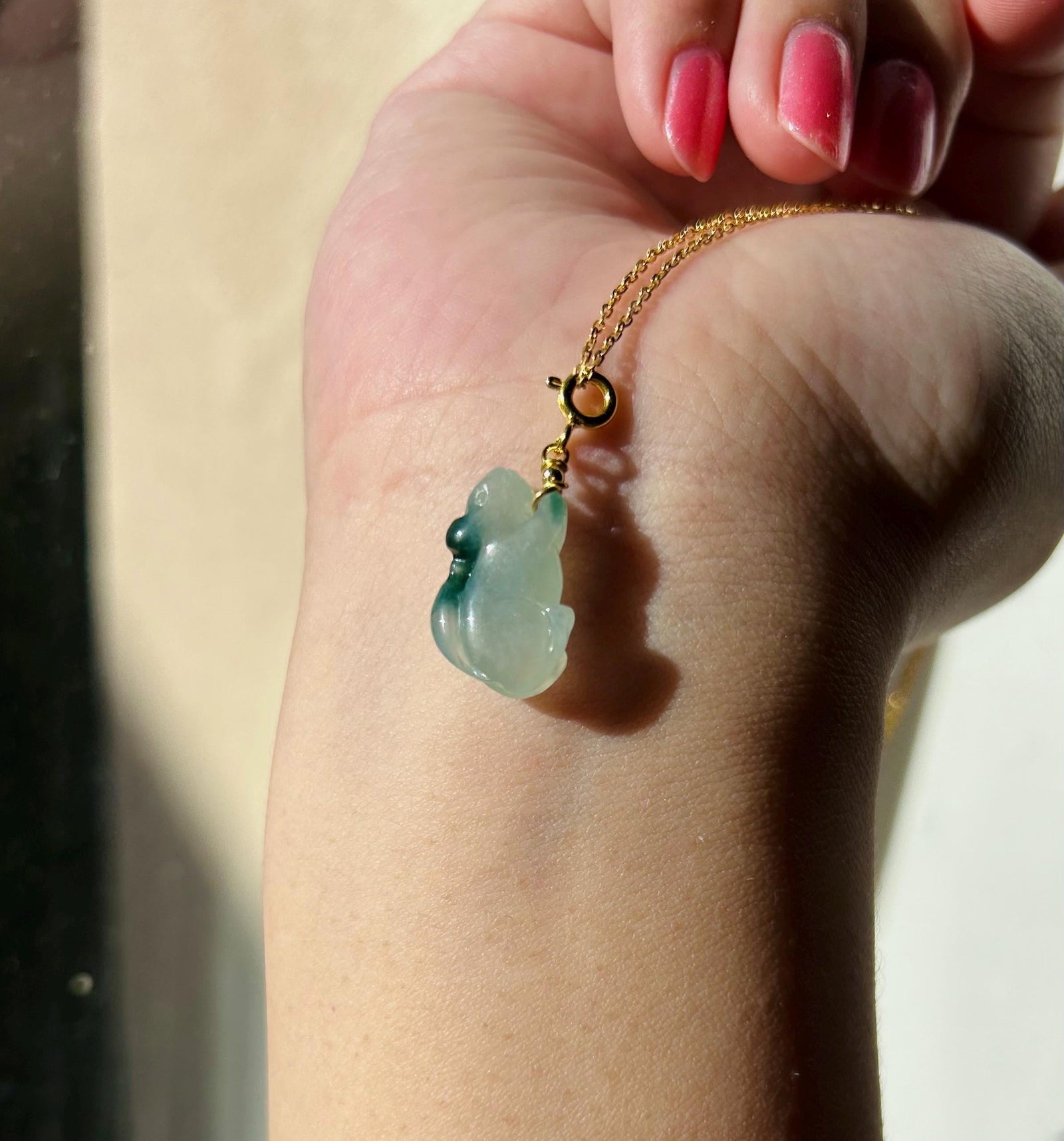 Jadeite Jade Squirrel Pendant Sterling Silver Necklace Jewelry Burmese Untreated Type A Icy Translucent Floral Green Handcrafted Jadeite