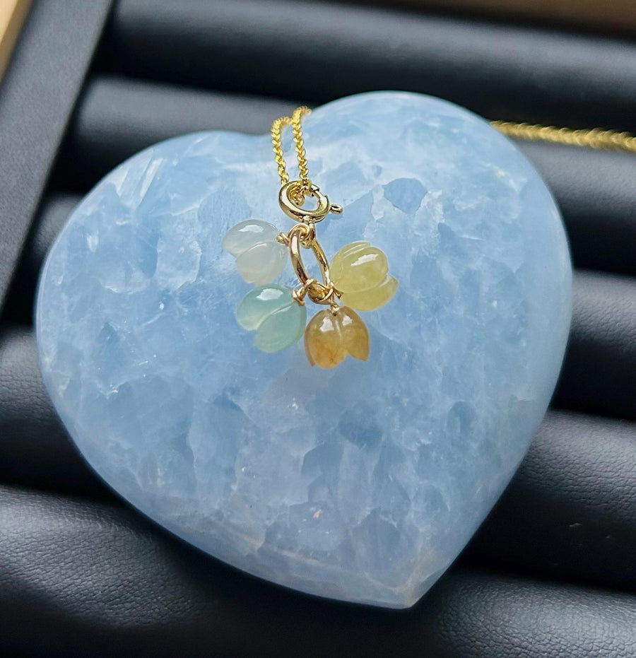 Natural Jadeite Floral Pendant/Beacelet Charm Dual Purpose Jewelry Burmese Type A Icy Translucent Multicolor Jade Flower