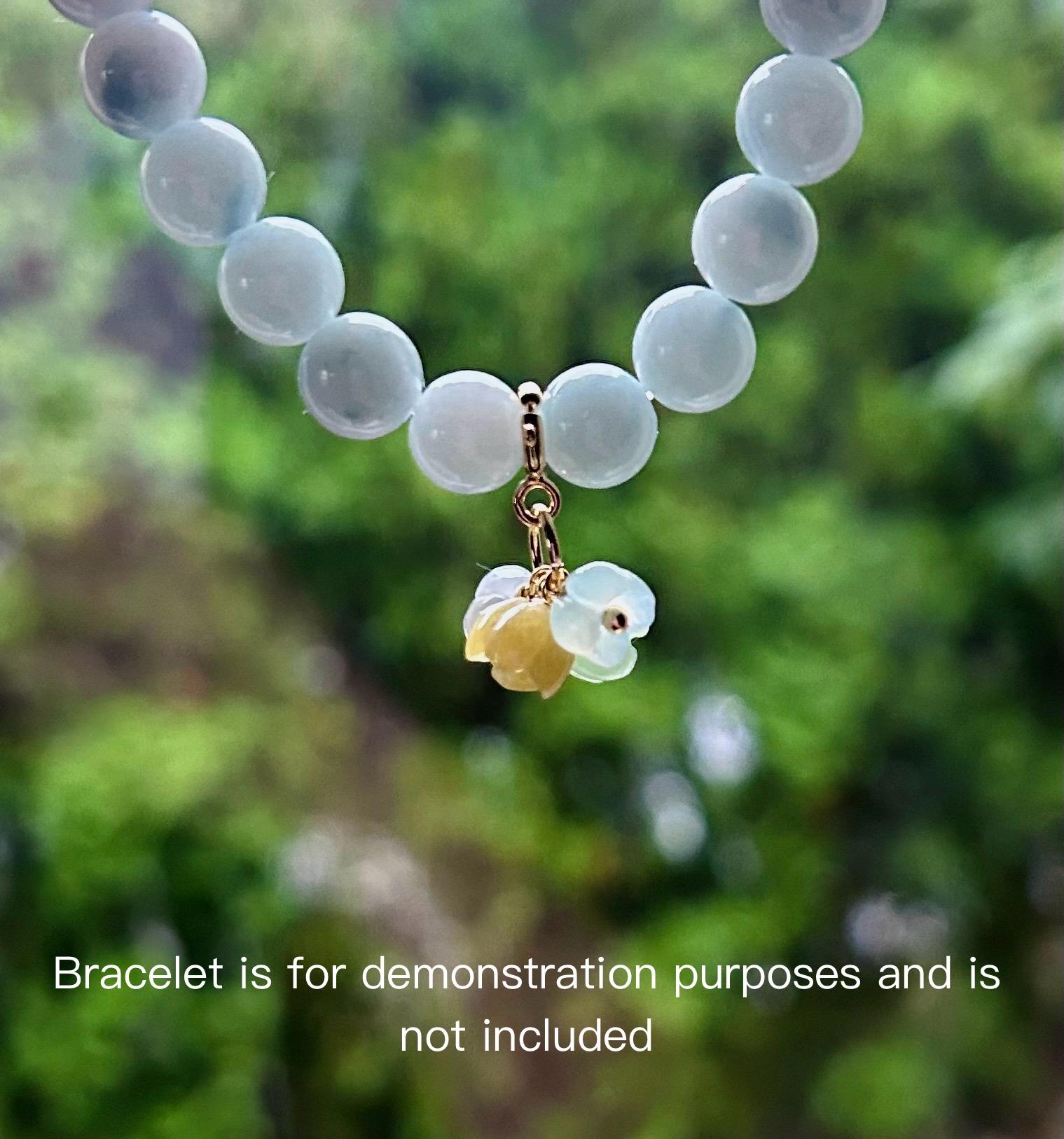 Natural Jadeite Floral Pendant/Beacelet Charm Dual Purpose Jewelry Burmese Type A Icy Translucent Multicolor Jade Flower