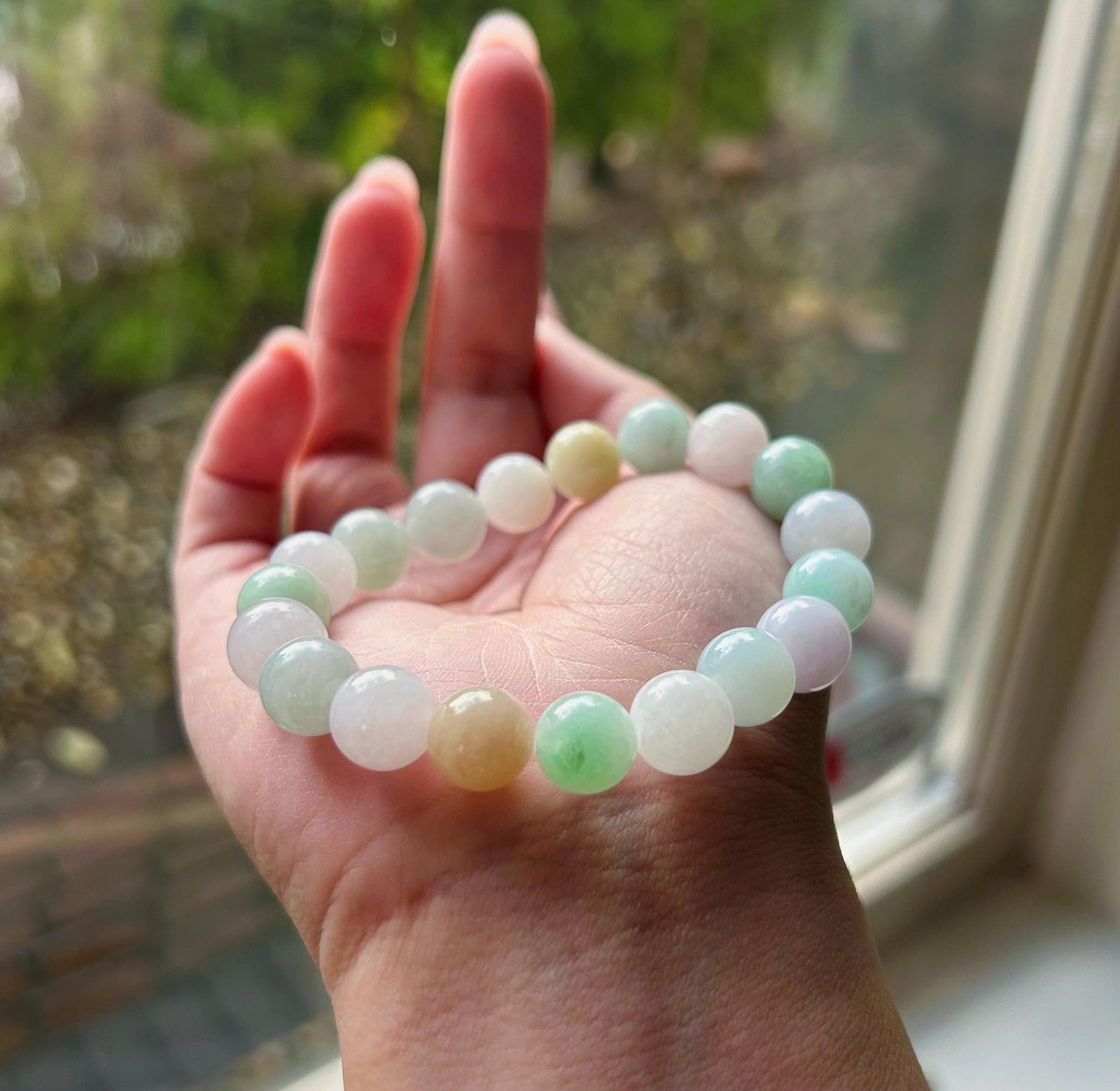 Jadeite Jade Beaded Bracelet Jewelry Authentic Untreated Burmese Type A Icy Translucent Jadeite MultiColor Fei-Cui 10mm Handmade X-mas Gift