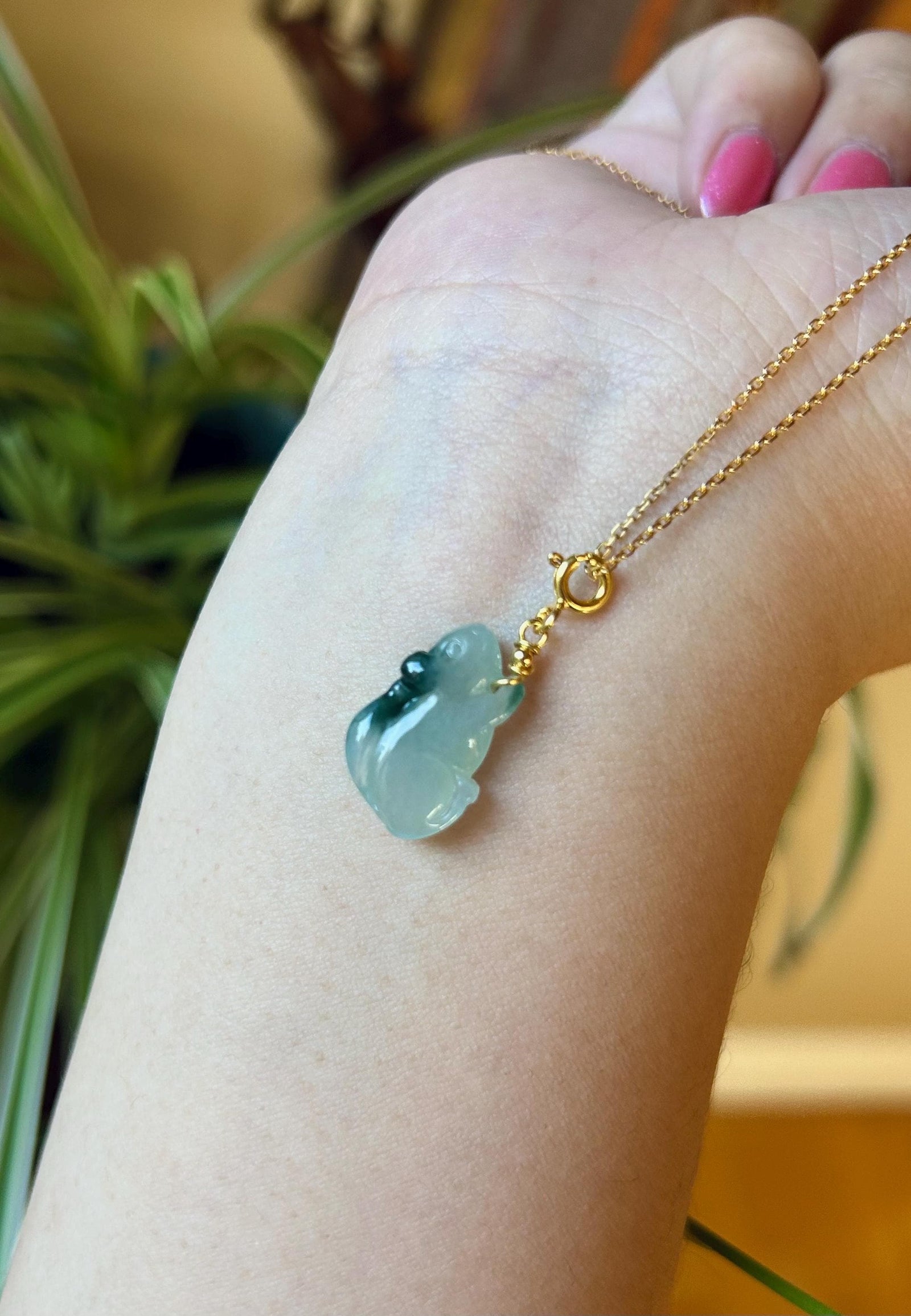 Jadeite Jade Squirrel Pendant Sterling Silver Necklace Jewelry Burmese Untreated Type A Icy Translucent Floral Green Handcrafted Jadeite