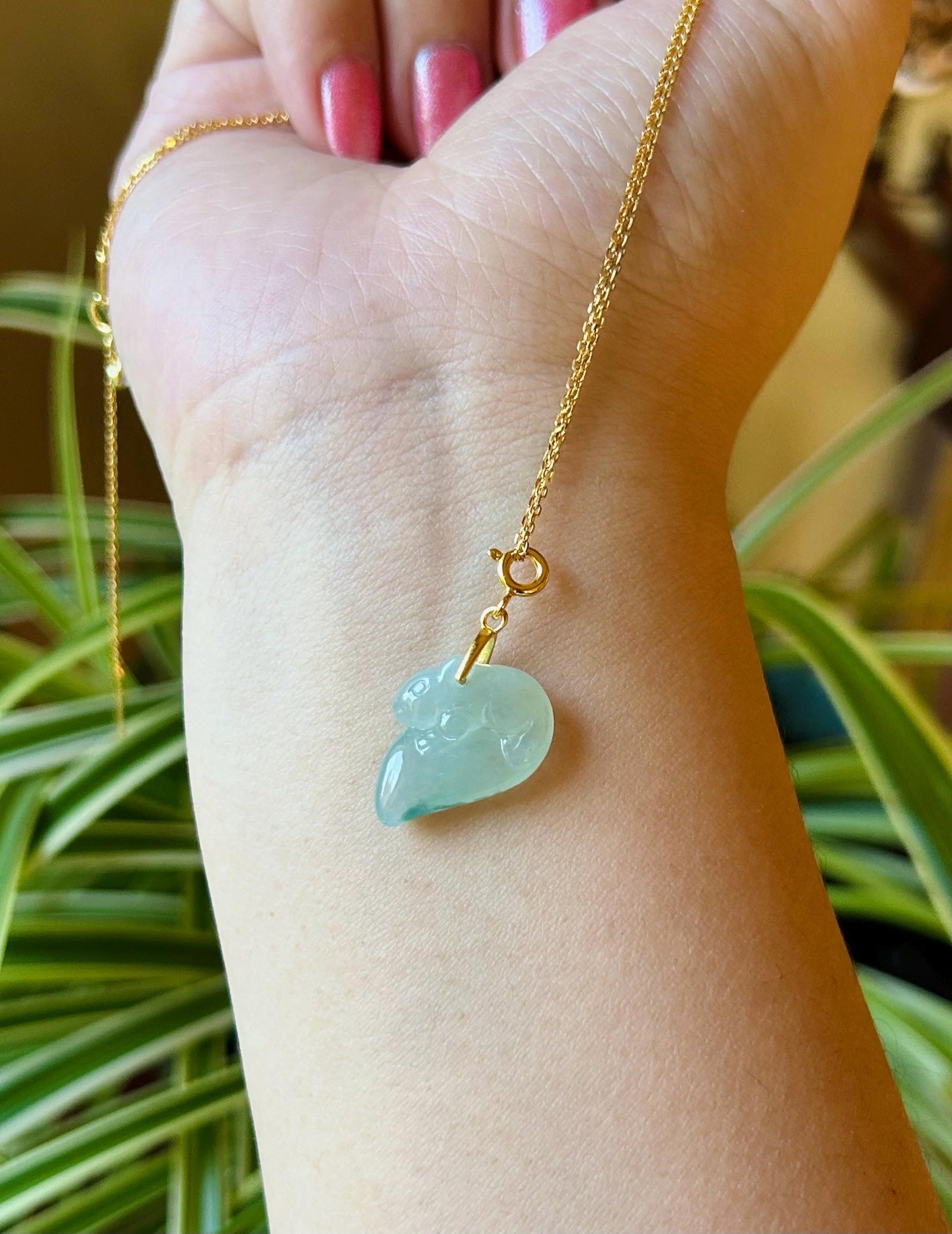 Jadeite Jade Squirrel Pendant Sterling Silver Necklace Jewelry Burmese Untreated Type A Icy Translucent Floral Green Handcrafted Jadeite
