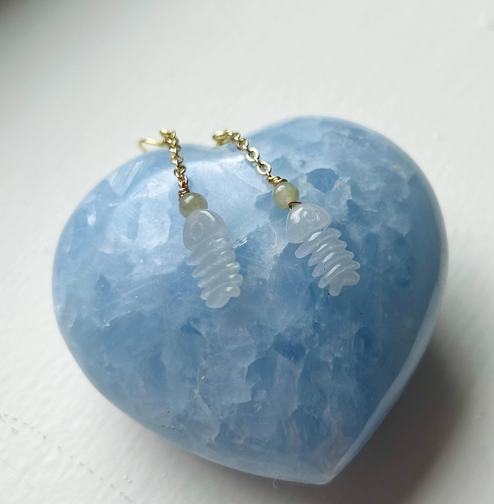 Jadeite Jade Earrings Jewelry Gift for Her Untreated Burma Highly Translucent Icy Type A Jadeite 925 Sterling Silver Hand-carved Fish Bone