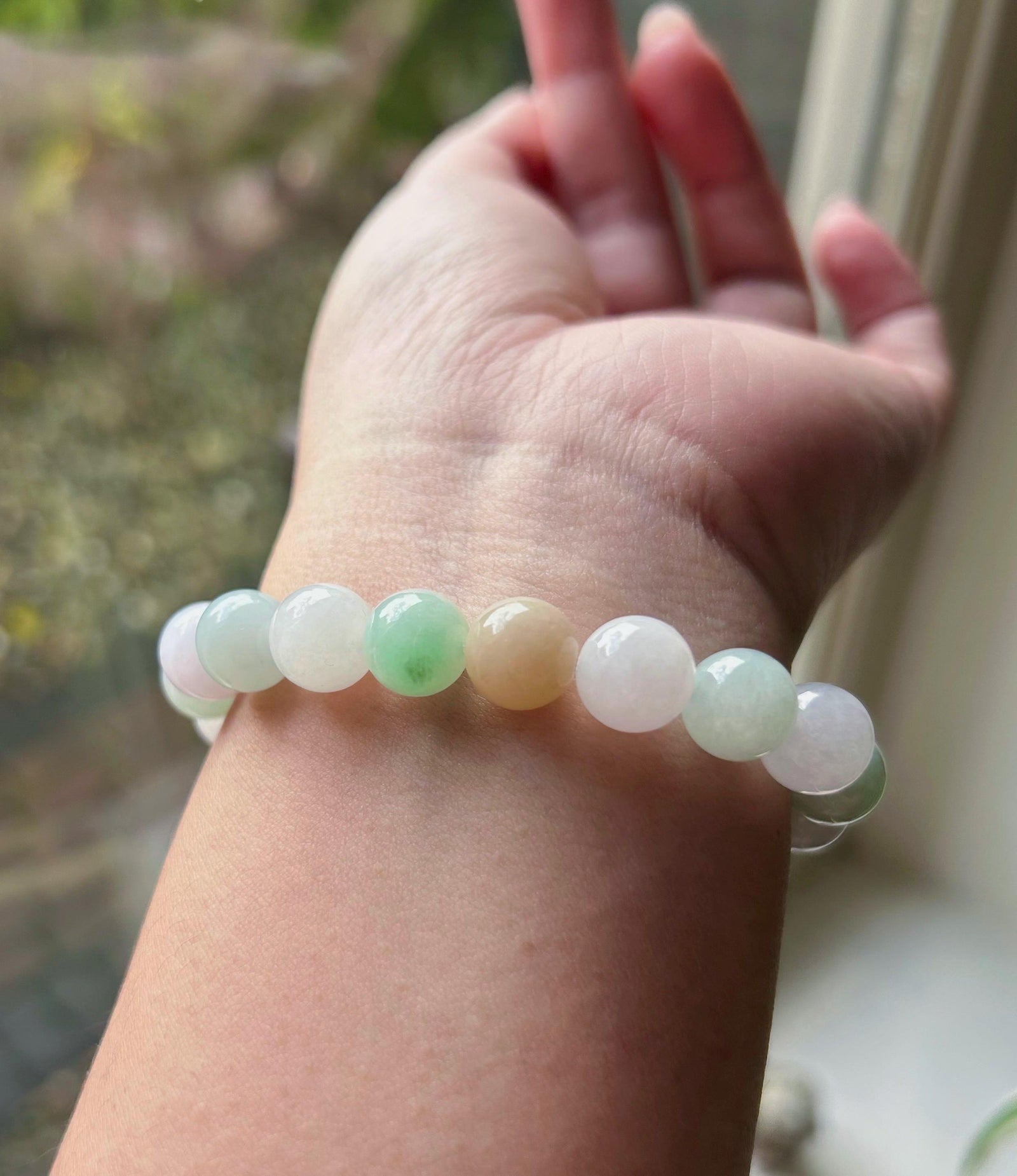 Jadeite Jade Beaded Bracelet Jewelry Authentic Untreated Burmese Type A Icy Translucent Jadeite MultiColor Fei-Cui 10mm Handmade X-mas Gift