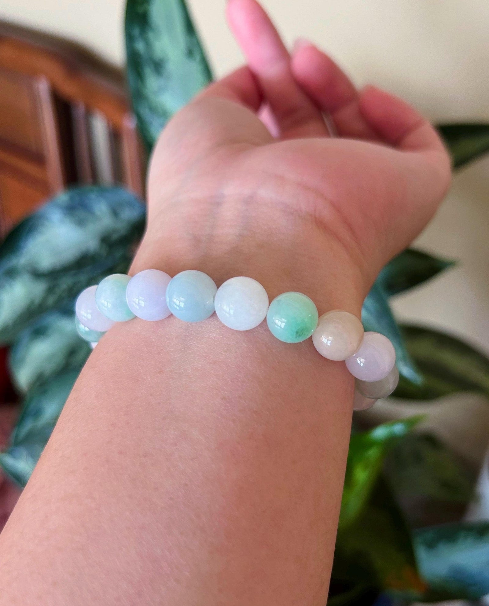 Jadeite Jade Beaded Bracelet Jewelry Authentic Untreated Burmese Type A Icy Translucent Jadeite MultiColor Fei-Cui 10mm Handmade X-mas Gift