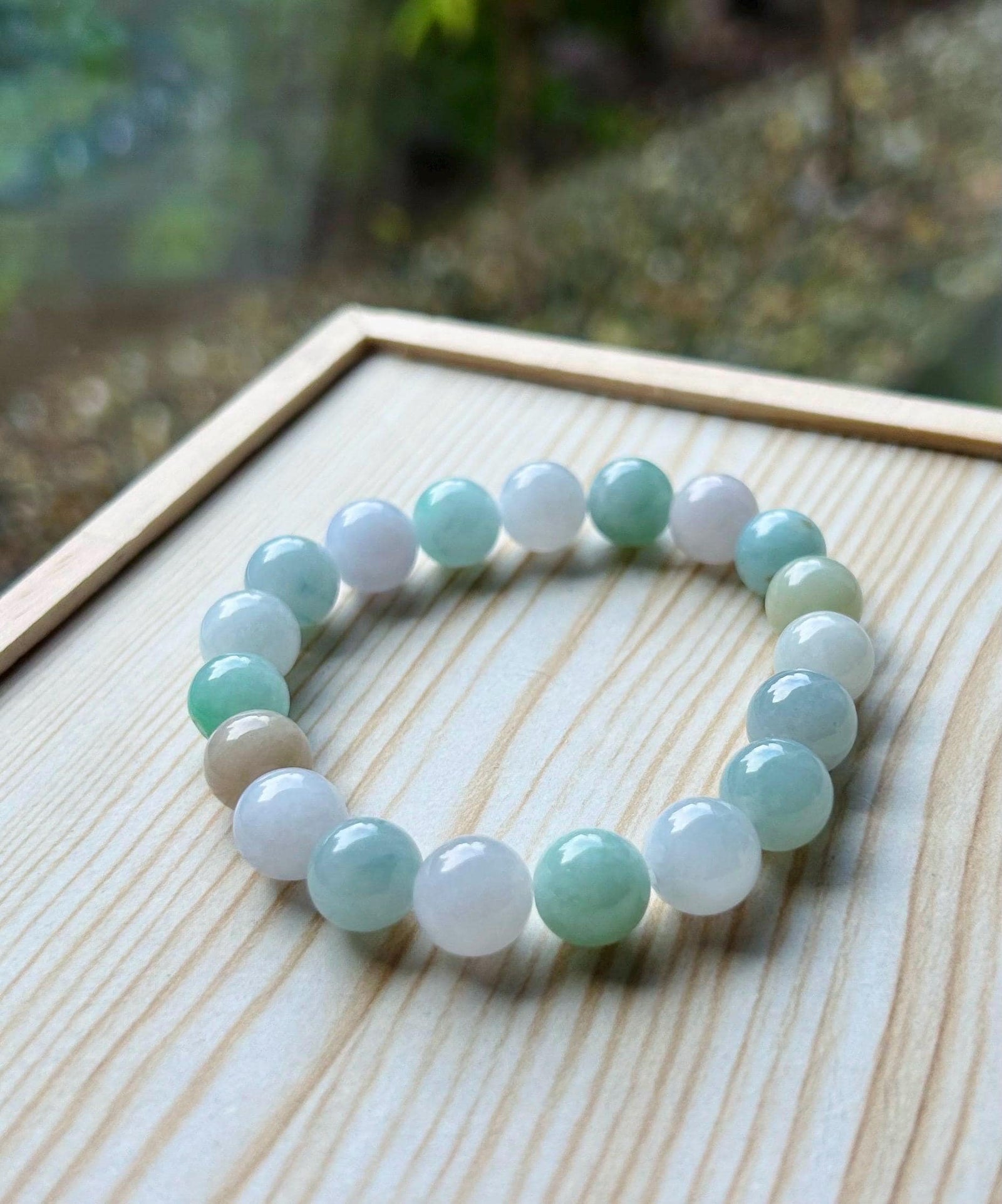 Jadeite Jade Beaded Bracelet Jewelry Authentic Untreated Burmese Type A Icy Translucent Jadeite MultiColor Fei-Cui 10mm Handmade X-mas Gift