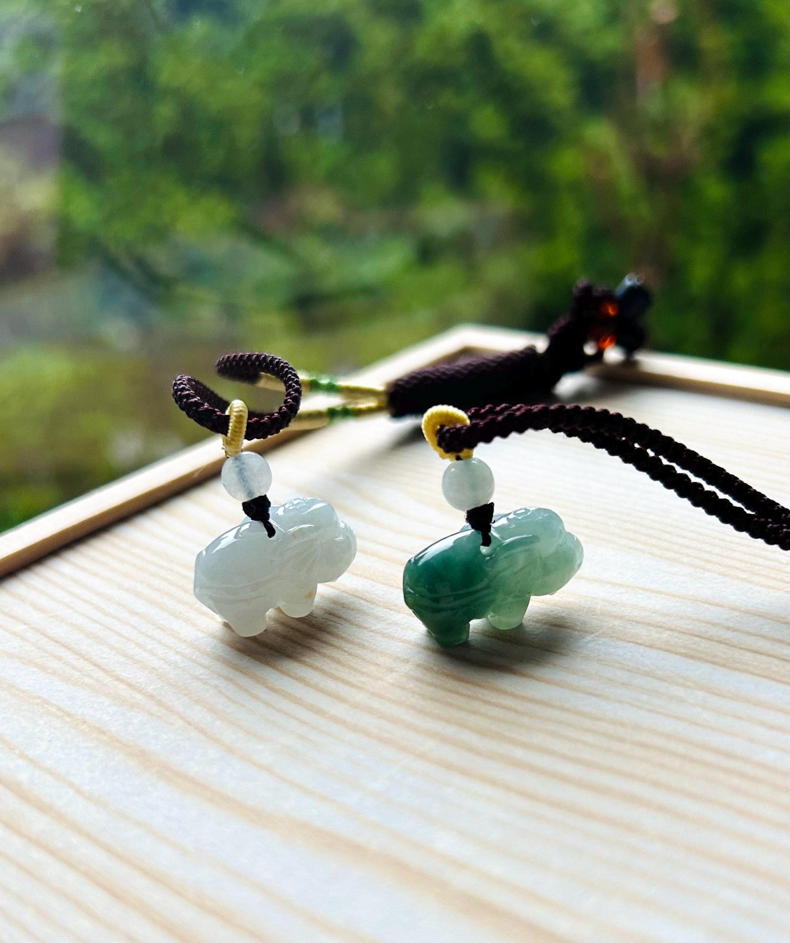 Jadeite Jade Cute Elephant Pendant Handwoven Necklace Jewelry Gift for Her Burmese Untreated Type A Translucent Icy Green & White Jadeite
