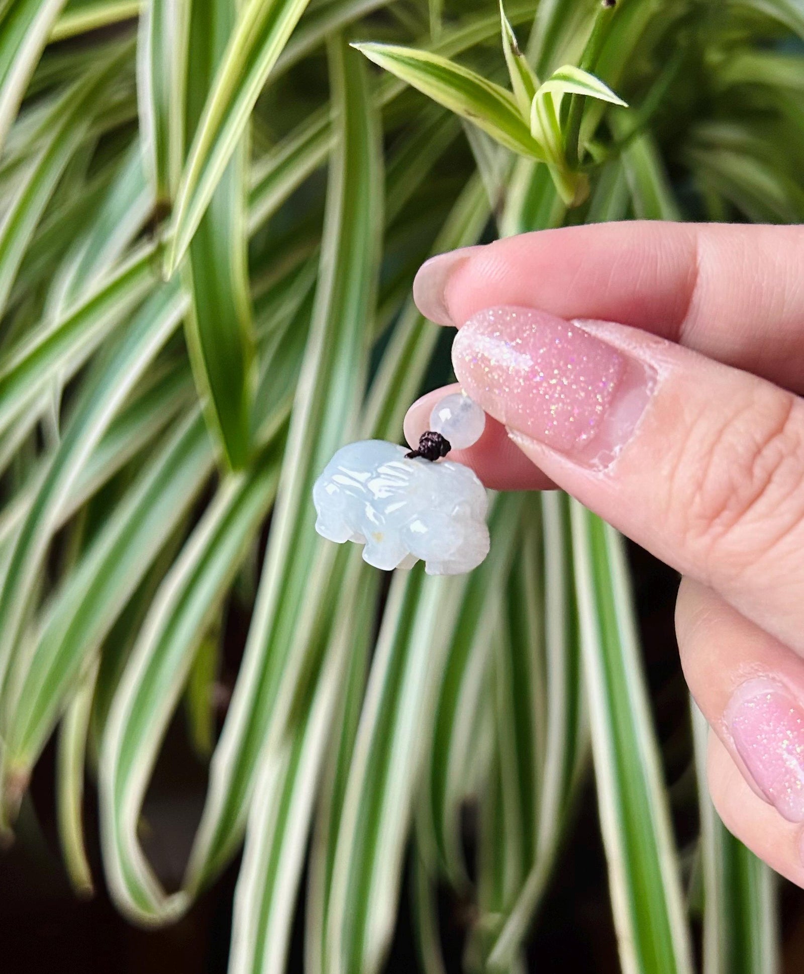 Jadeite Jade Cute Elephant Pendant Handwoven Necklace Jewelry Gift for Her Burmese Untreated Type A Translucent Icy Green & White Jadeite